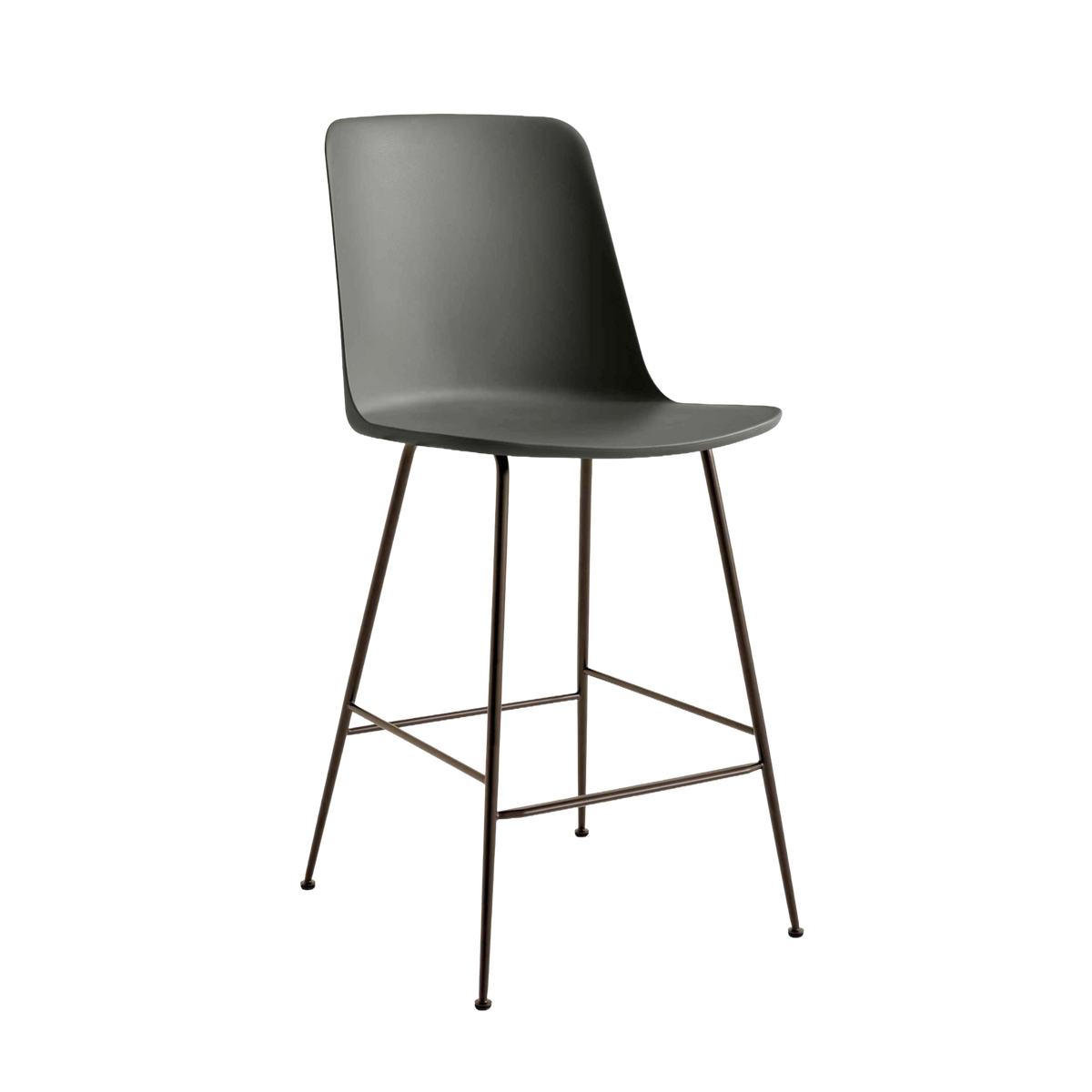 RELY bar stool in graphite with a brown steel base