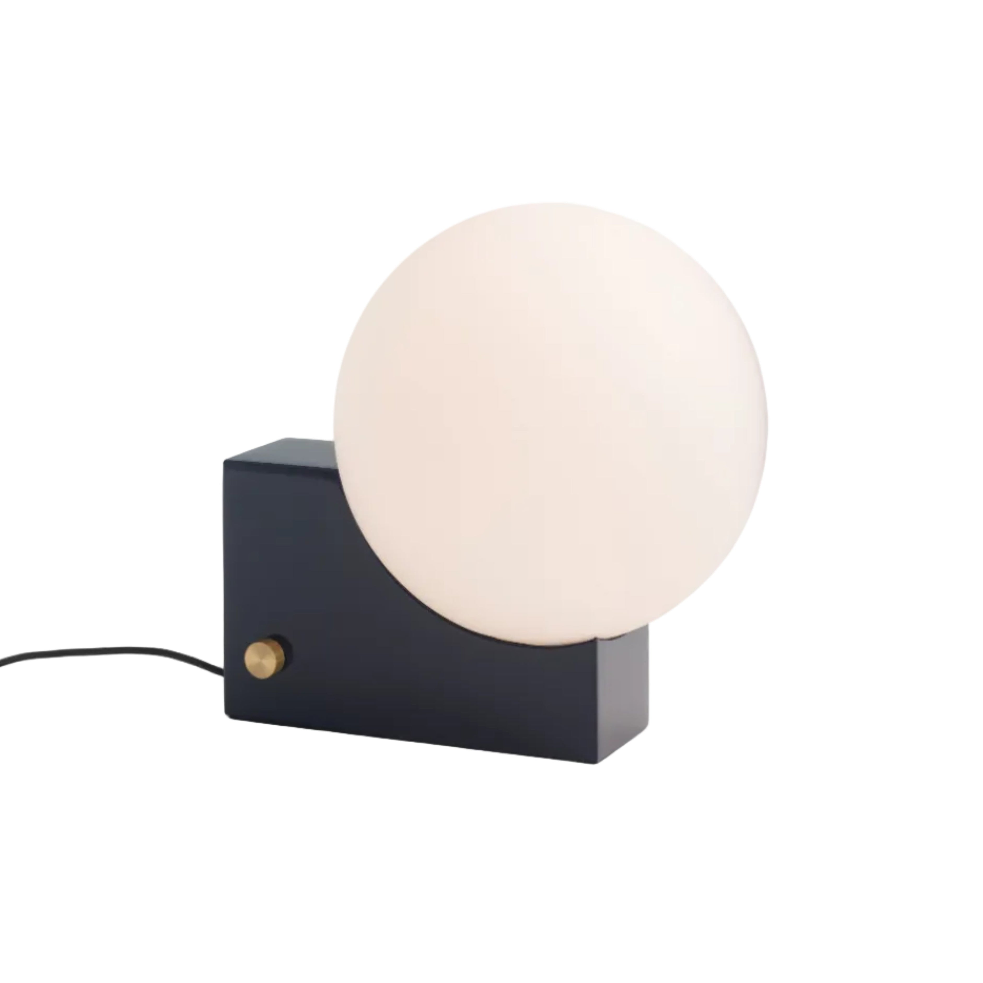 TABLE LAMP JOURNEY SH1 with a milky shade and a dark blue base