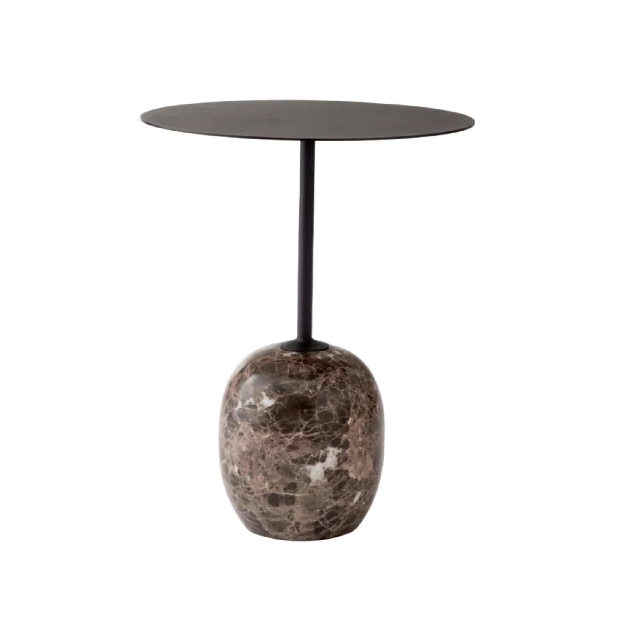 LATO Side Table with a Black Top and Brown Marble Base
