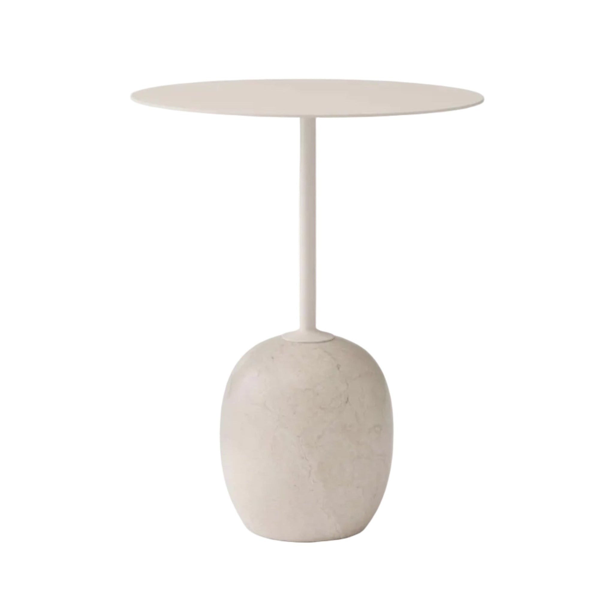 LATO side table with a cream top and beige marble base