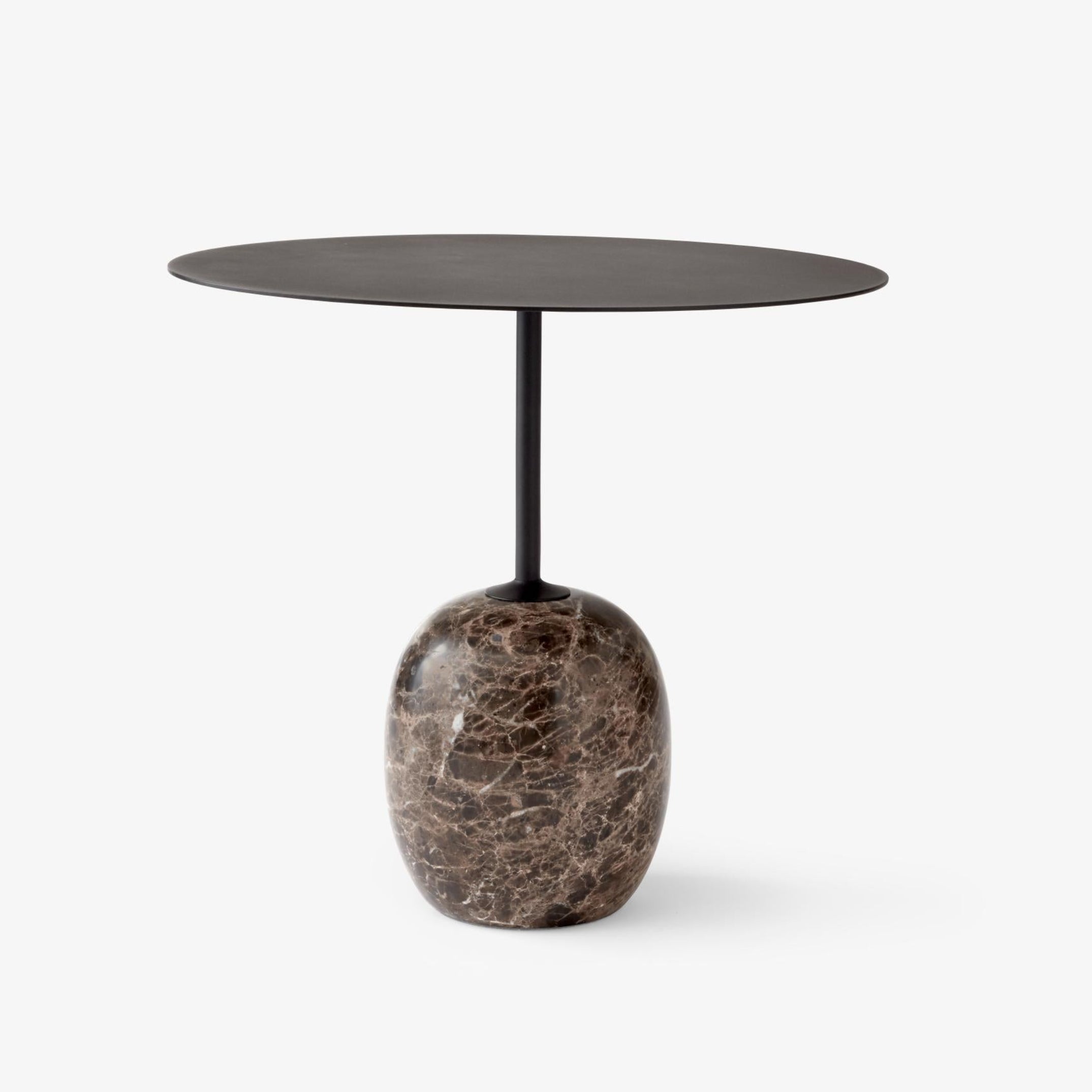 LATO Side Table with a Black Top and Brown Marble Base