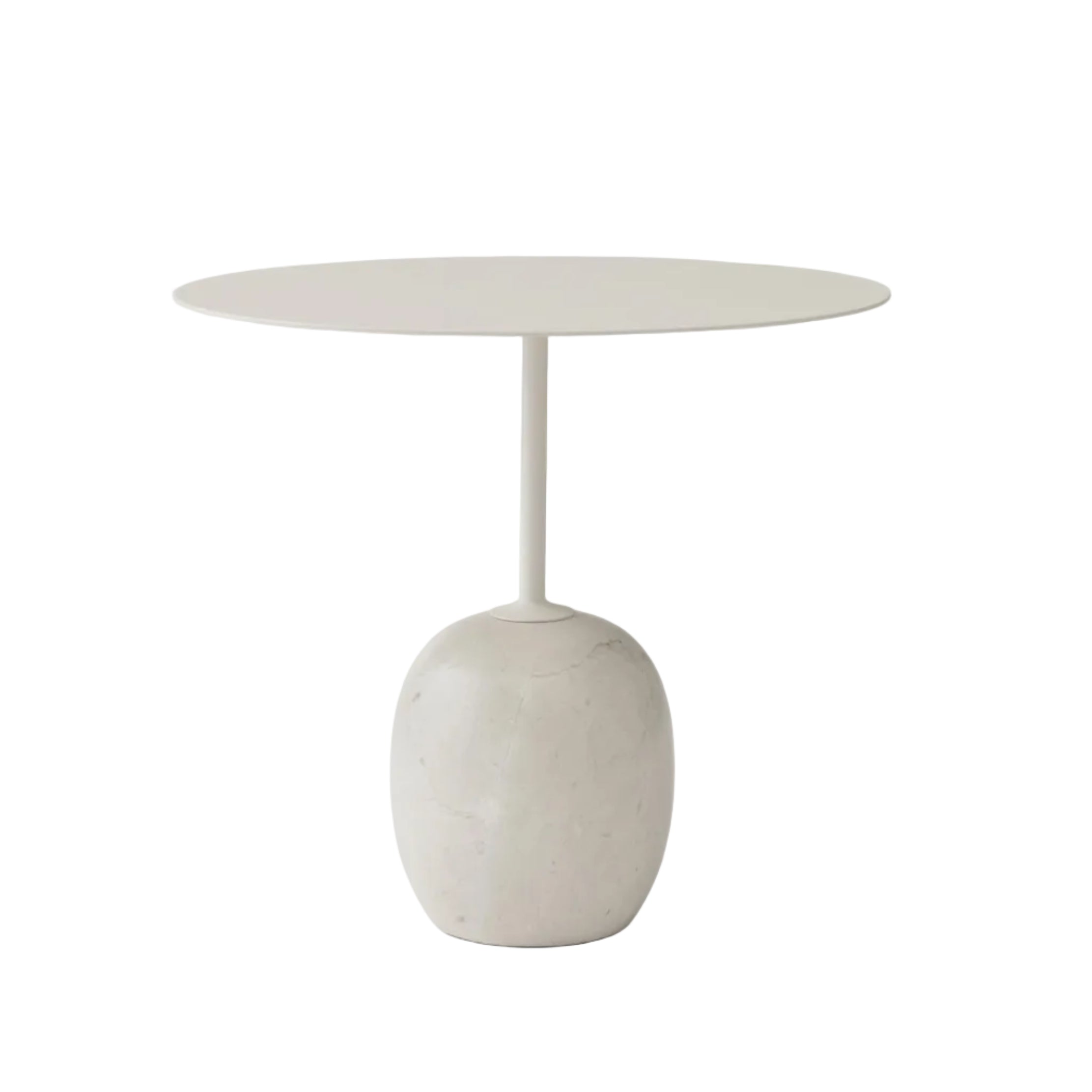 LATO side table with a cream top and beige marble base