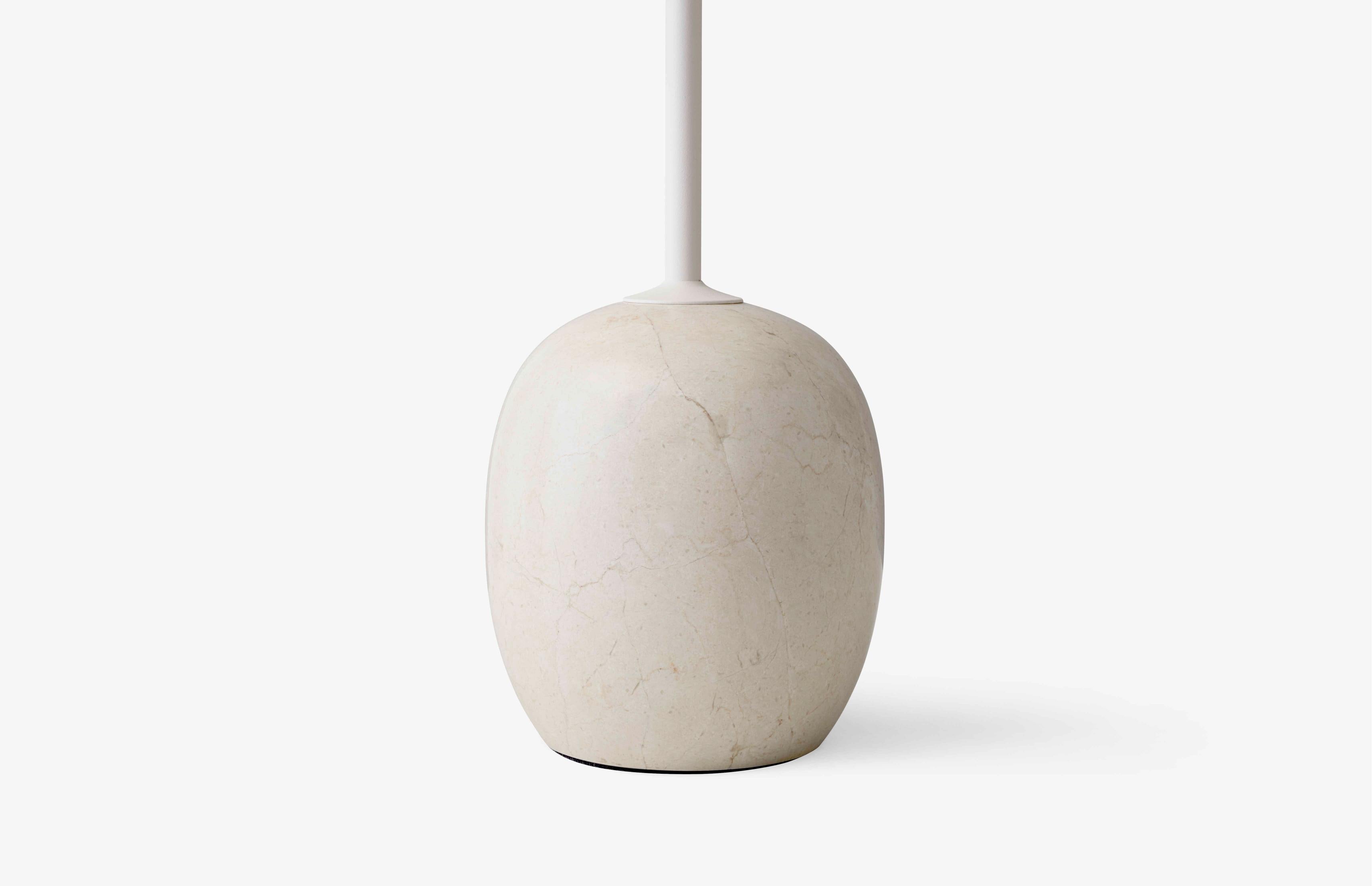 LATO side table with a cream top and beige marble base