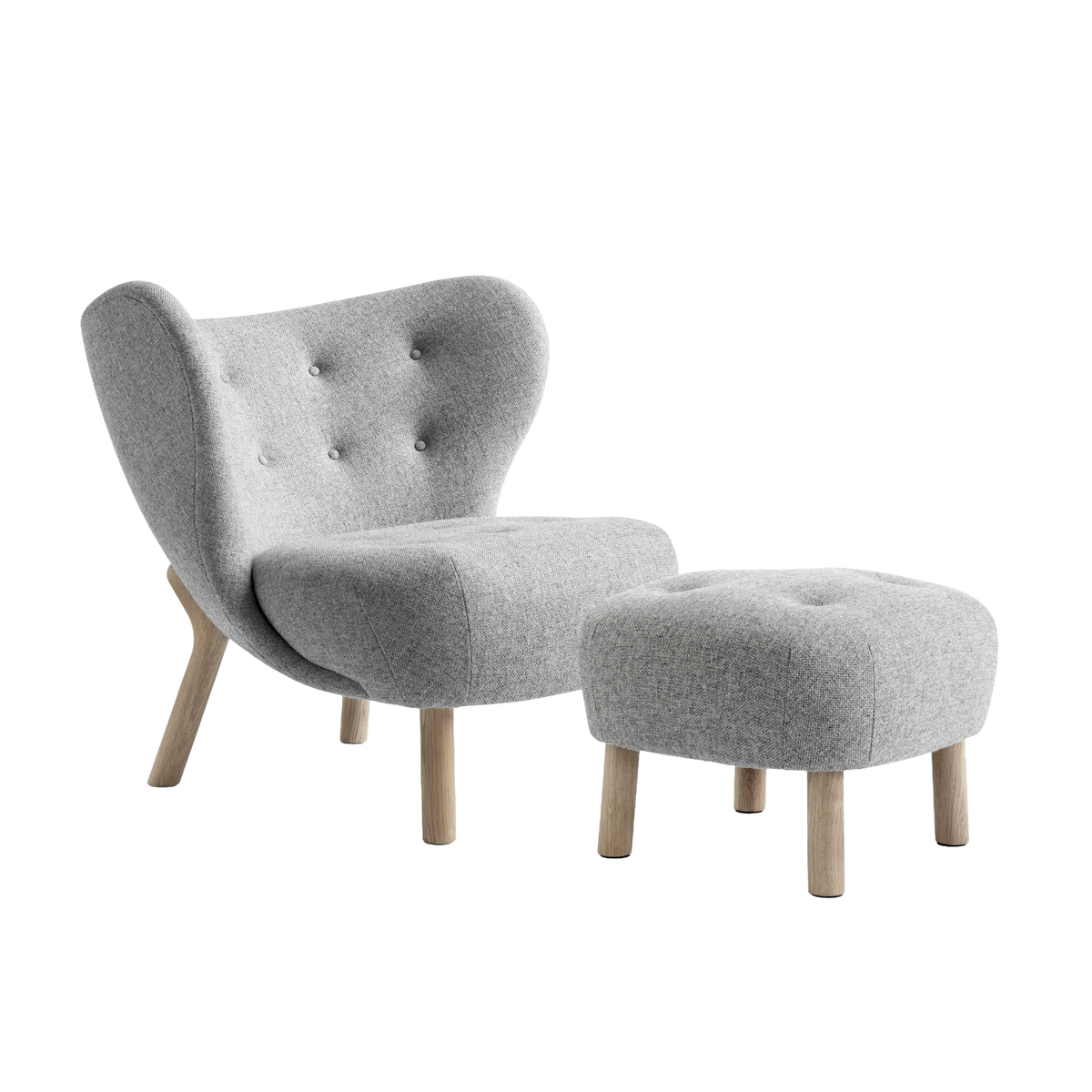 LITTLE PETRA armchair with ottoman upholstered with an oak base