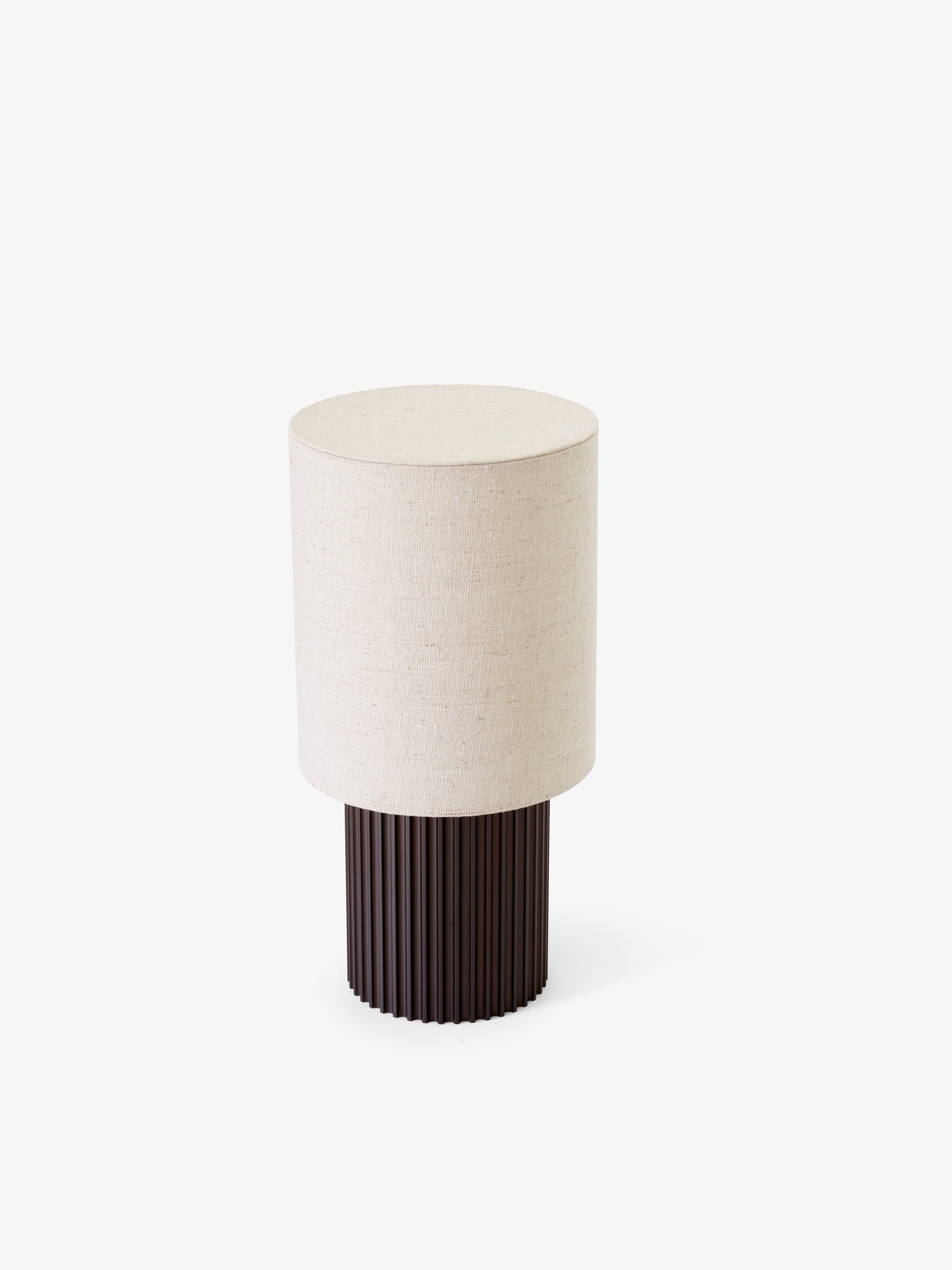 Portable lamp MANHATTAN with a fabric shade and brown base