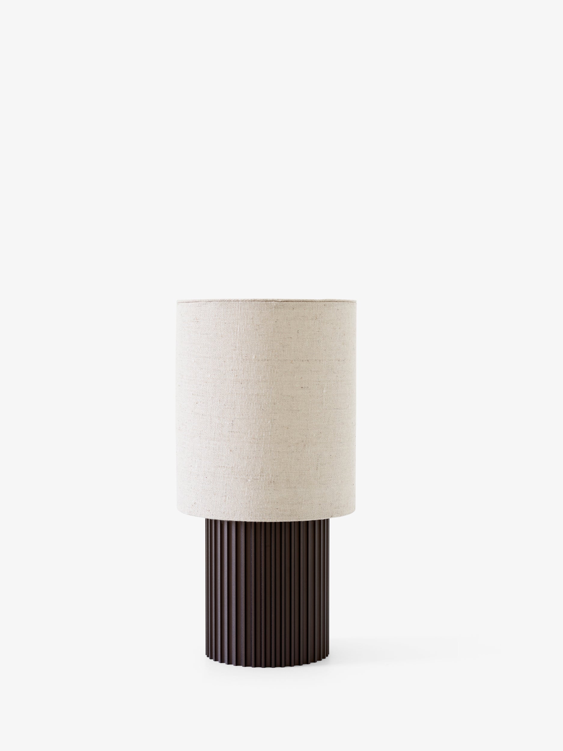 Portable lamp MANHATTAN with a fabric shade and brown base