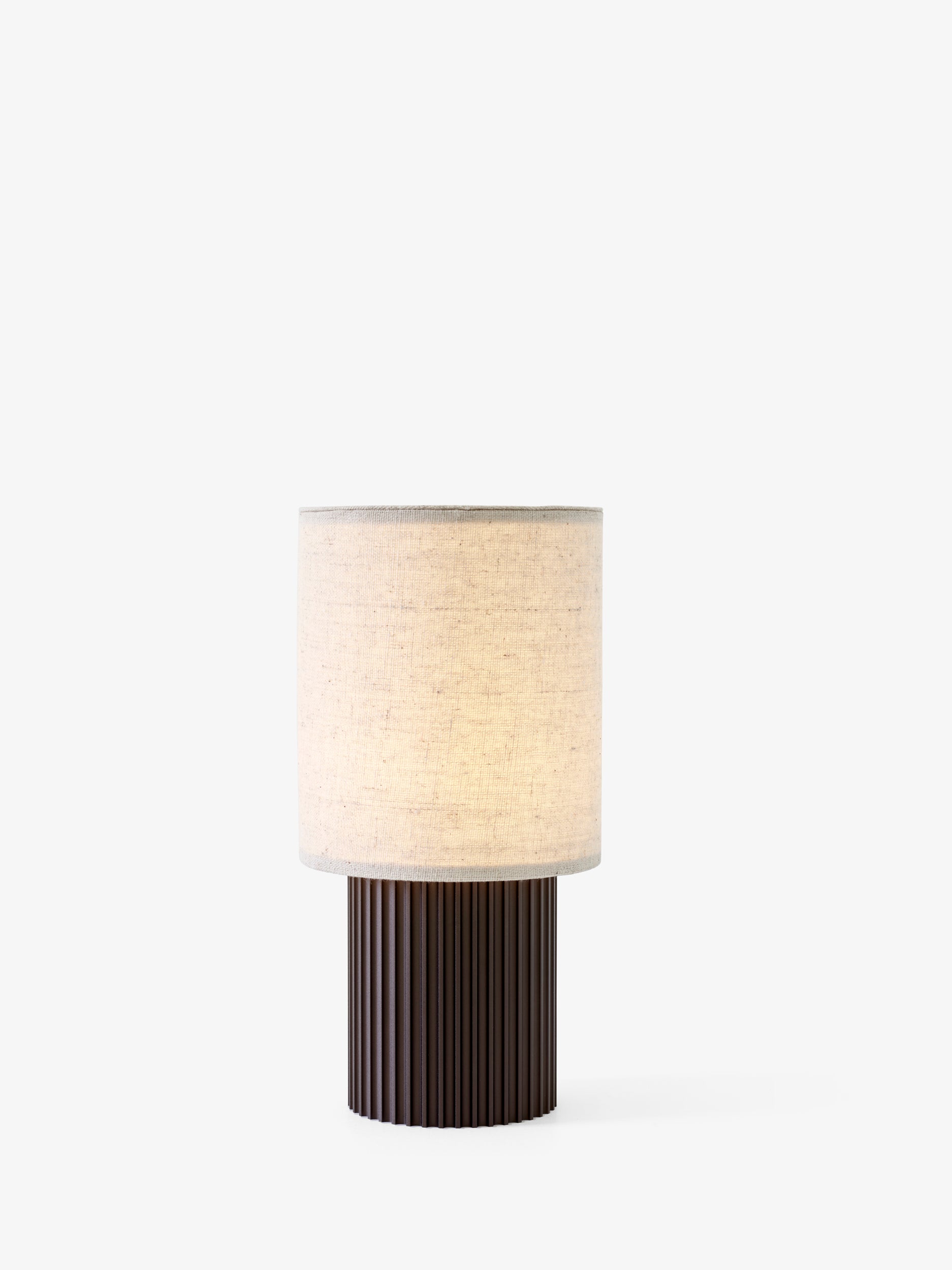 Portable lamp MANHATTAN with a fabric shade and brown base