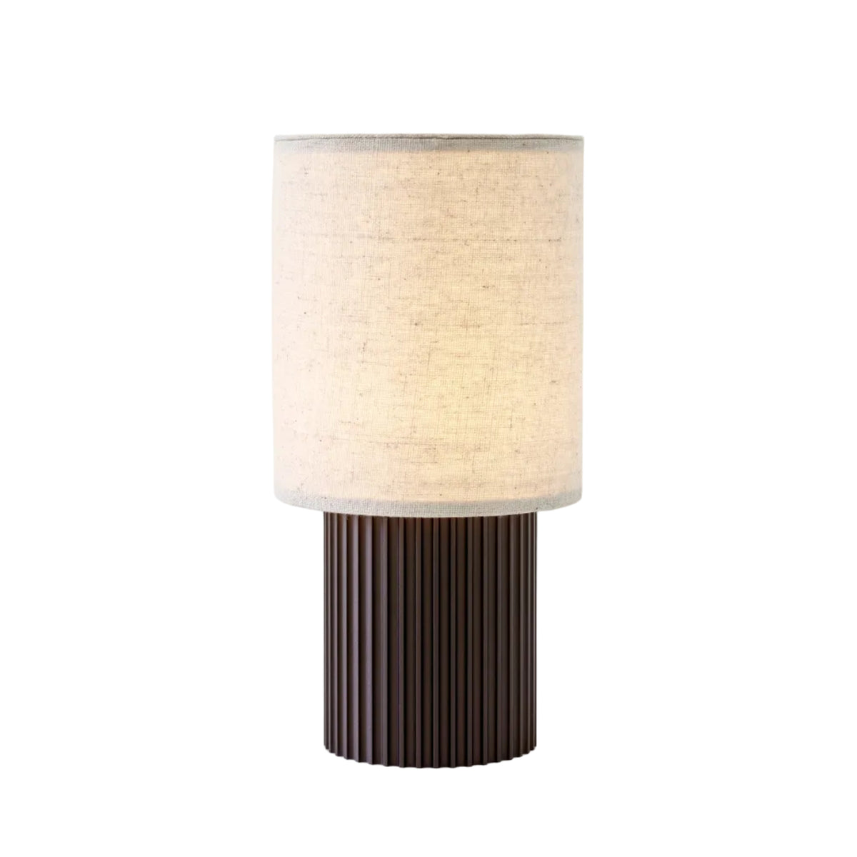 Portable lamp MANHATTAN with a fabric shade and brown base