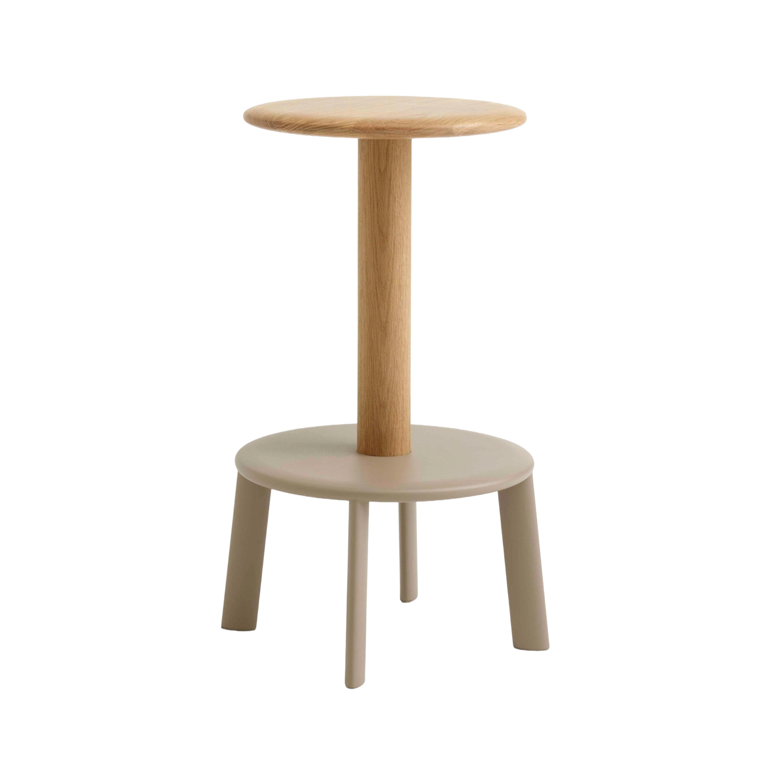 MASSIF stool in lacquered oak with a beige steel base
