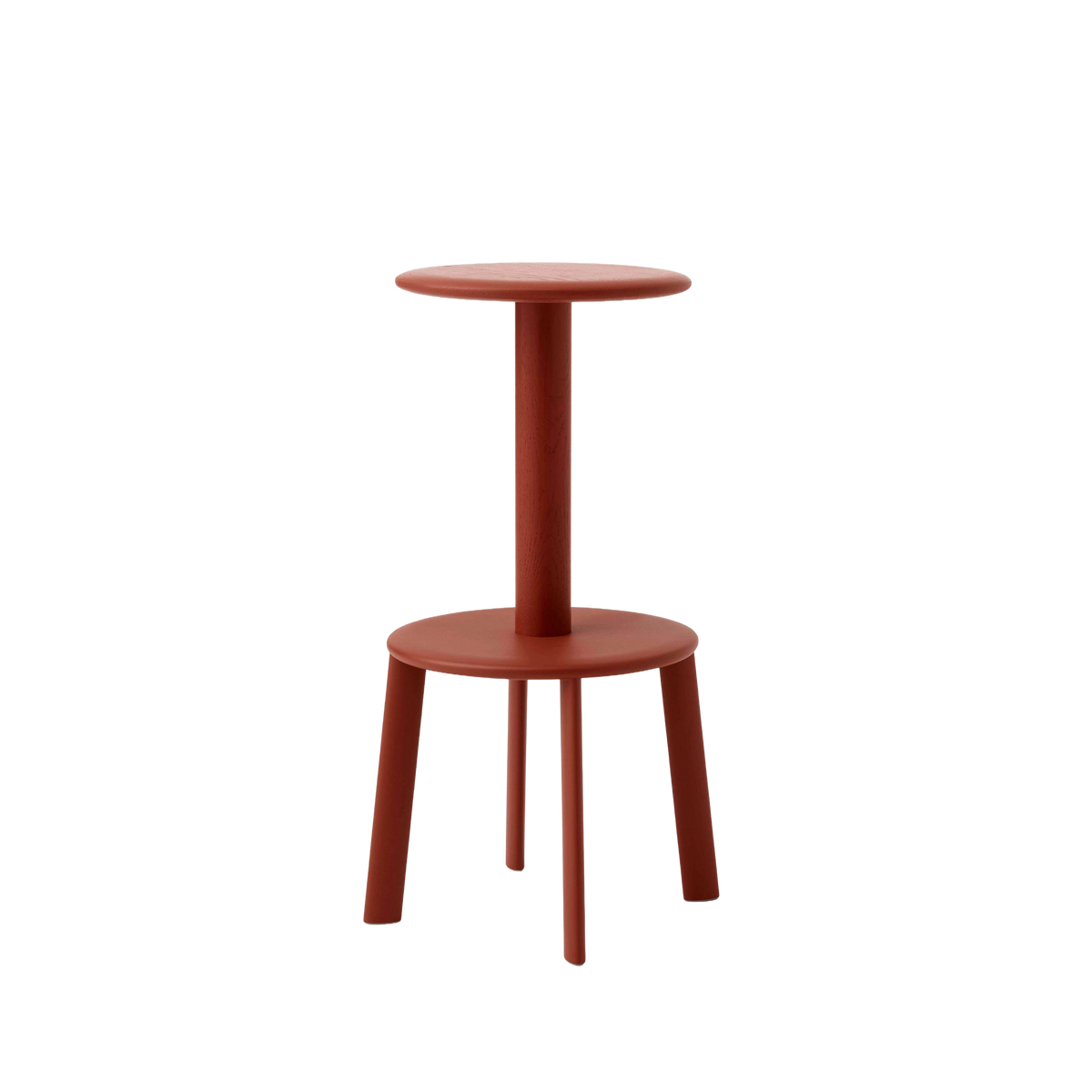 MASSIF Stool in red lacquered oak with a steel base