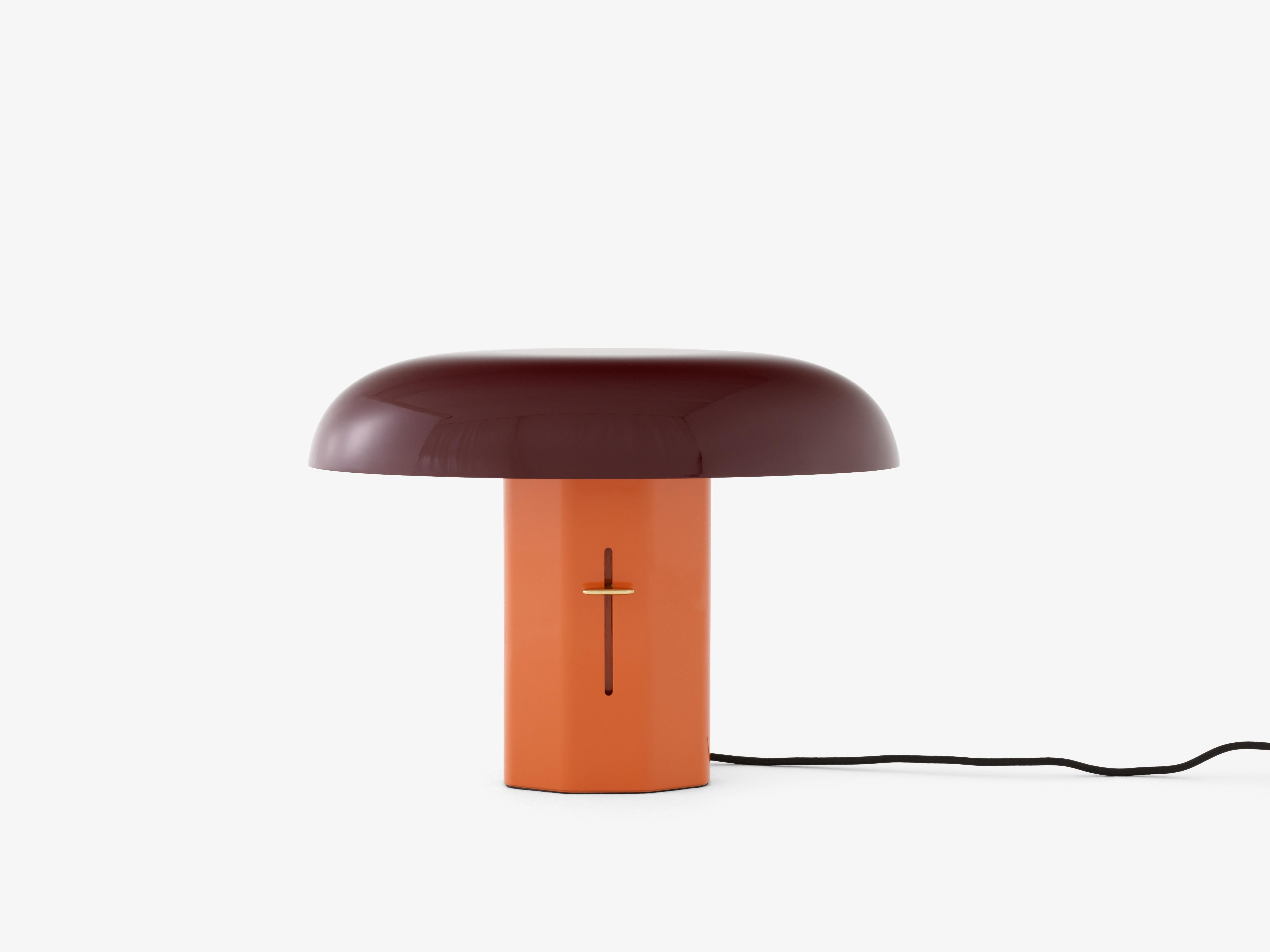 MONTERA JH42 table lamp with a ruby shade and amber base.