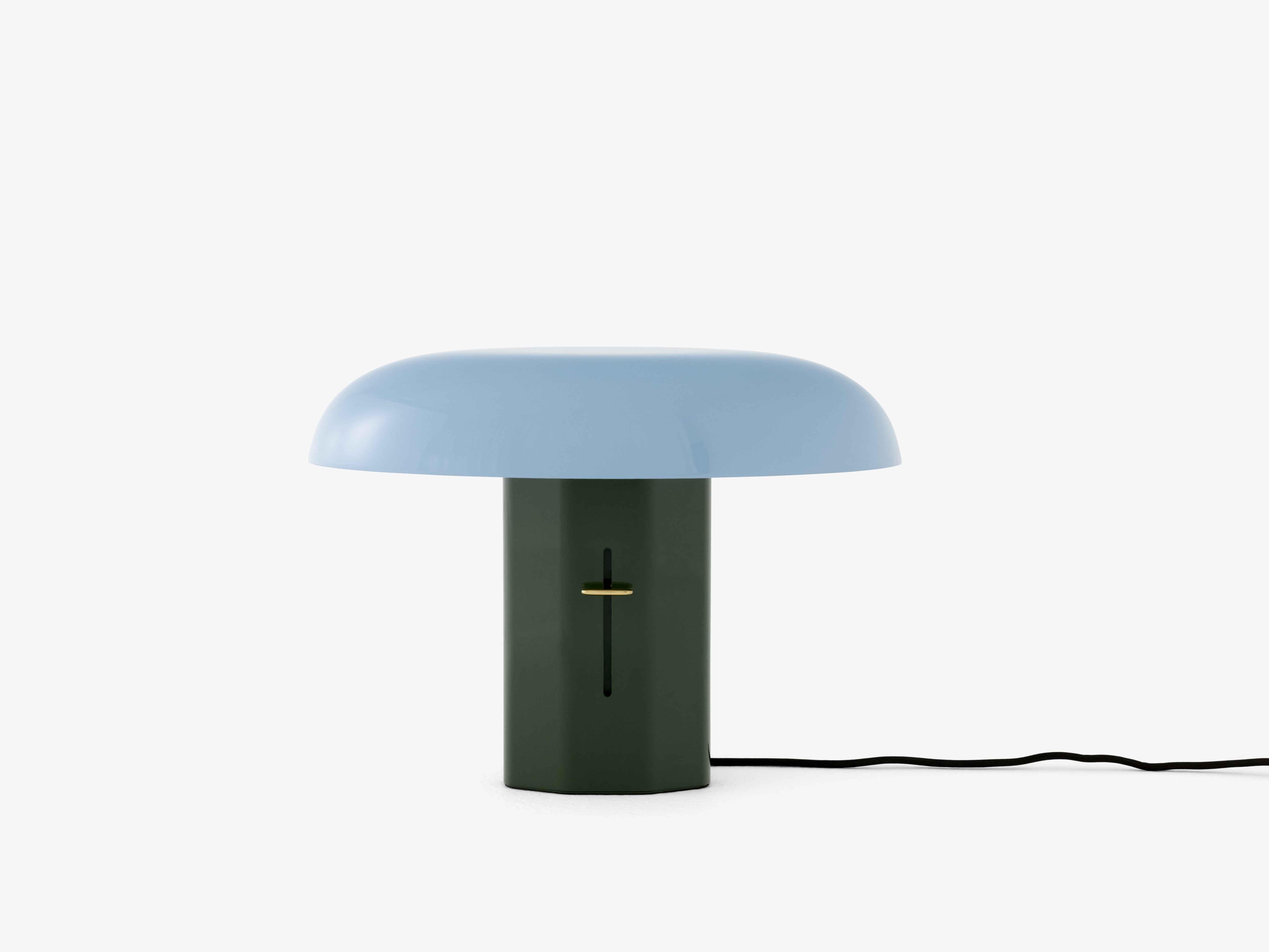 MONTERA JH42 table lamp with a light blue shade and a dark green base.