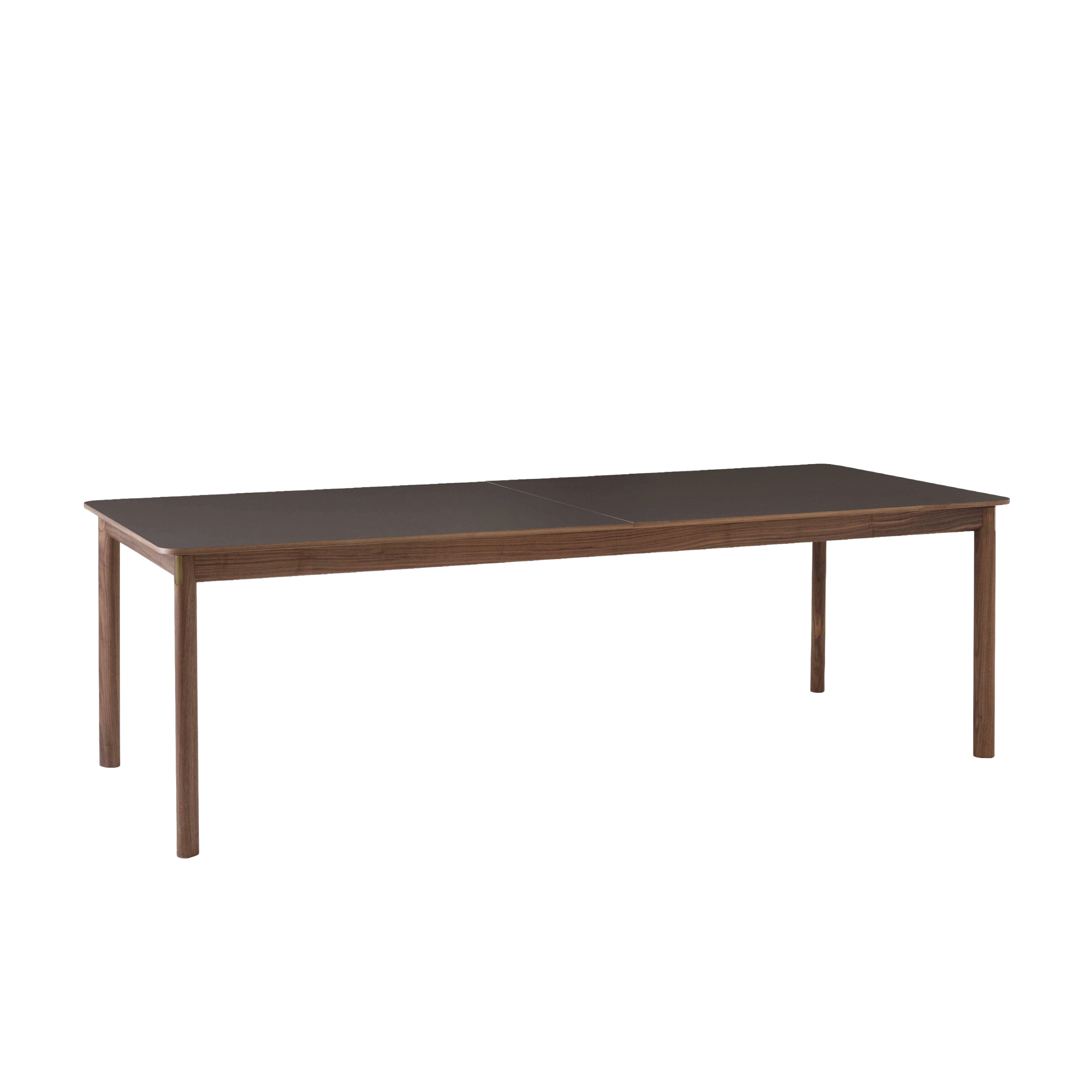 PATCH extendable table with a brown laminated top and walnut base