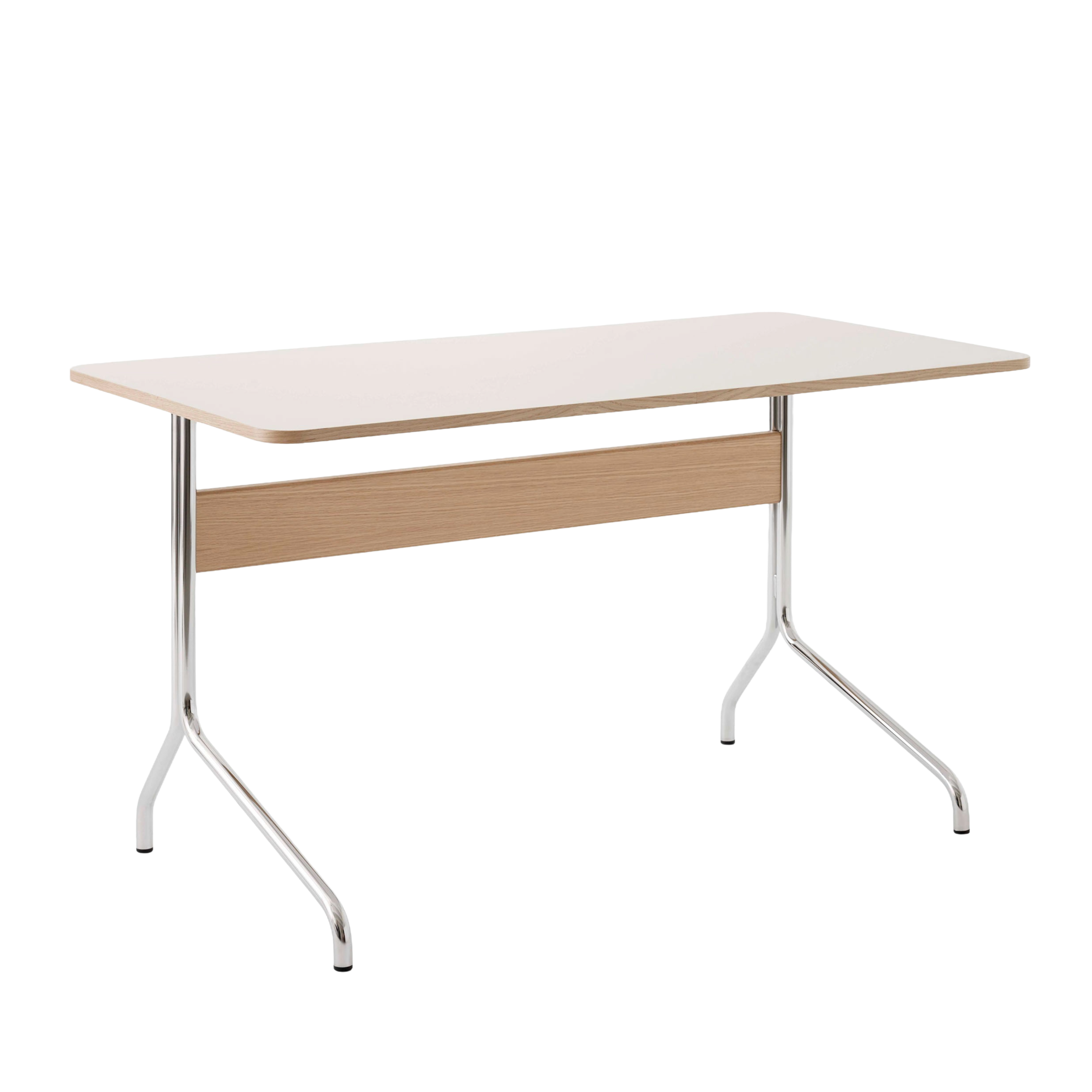 PAVILION desk with a beige linoleum top, oak finish, and steel base