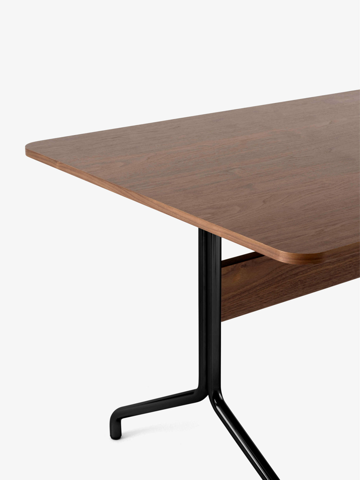 PAVILION table in walnut finish with a black base