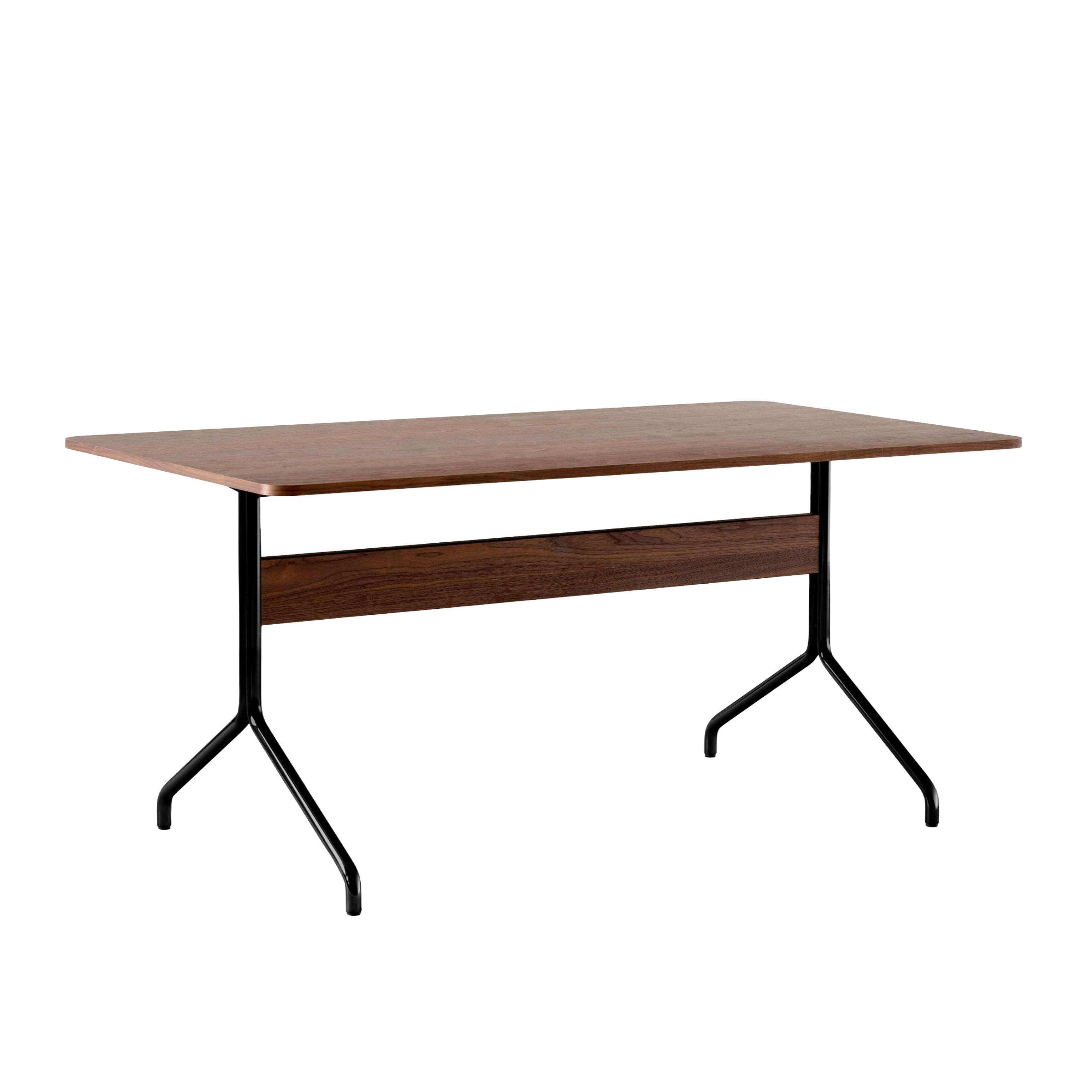 PAVILION table in walnut finish with a black base