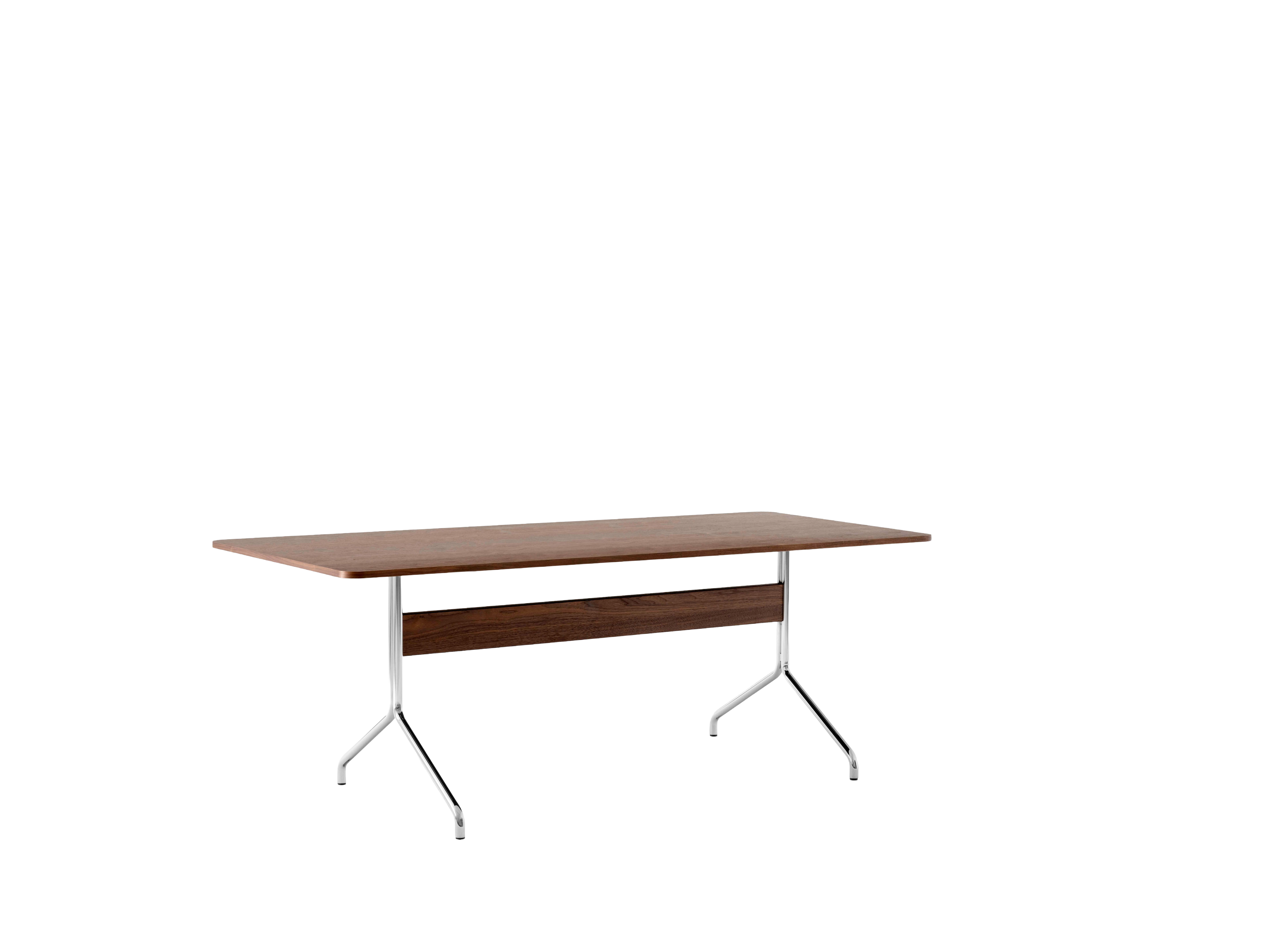PAVILION table in walnut finish with a chrome base