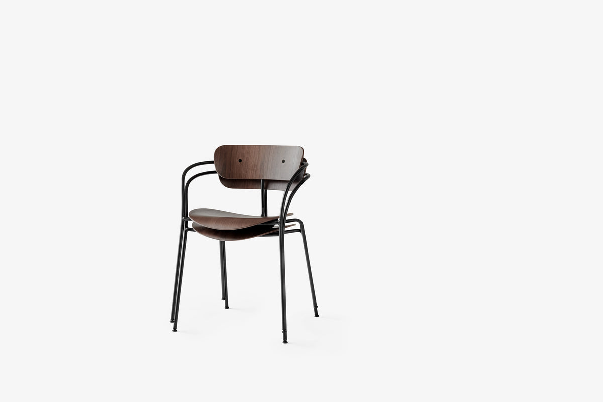 PAVILION AV2 Armchair with Armrests, Lacquered Walnut with Black Base