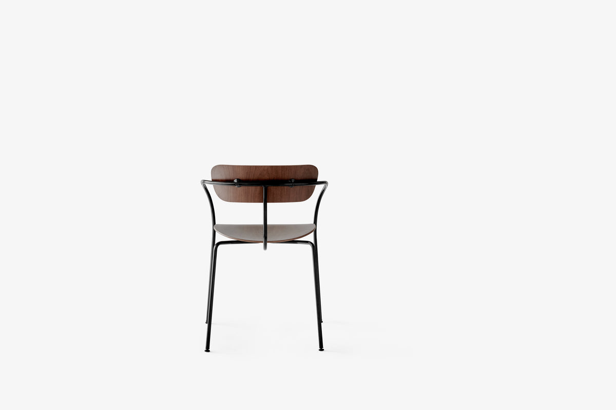 PAVILION AV2 Armchair with Armrests, Lacquered Walnut with Black Base