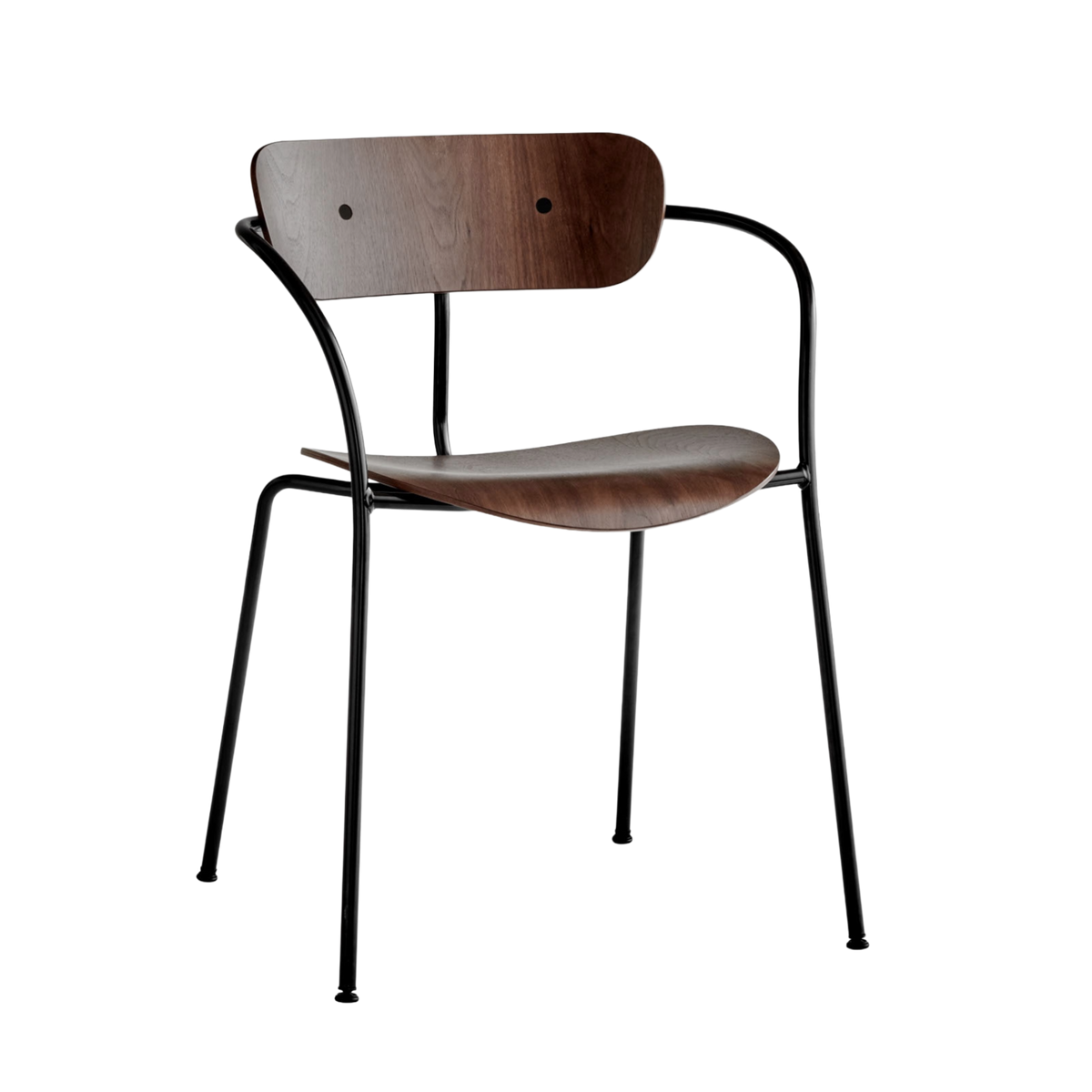 PAVILION AV2 Armchair with Armrests, Lacquered Walnut with Black Base