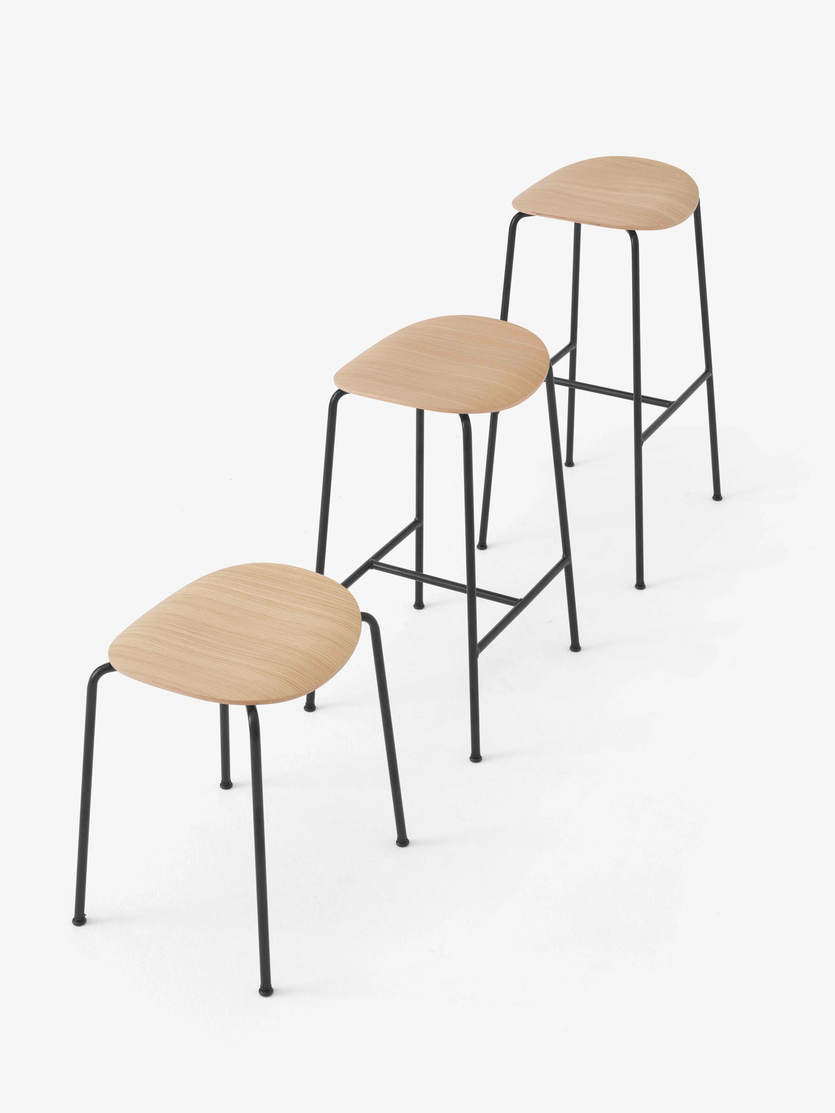 PAVILION Stool oak wood with a black steel base