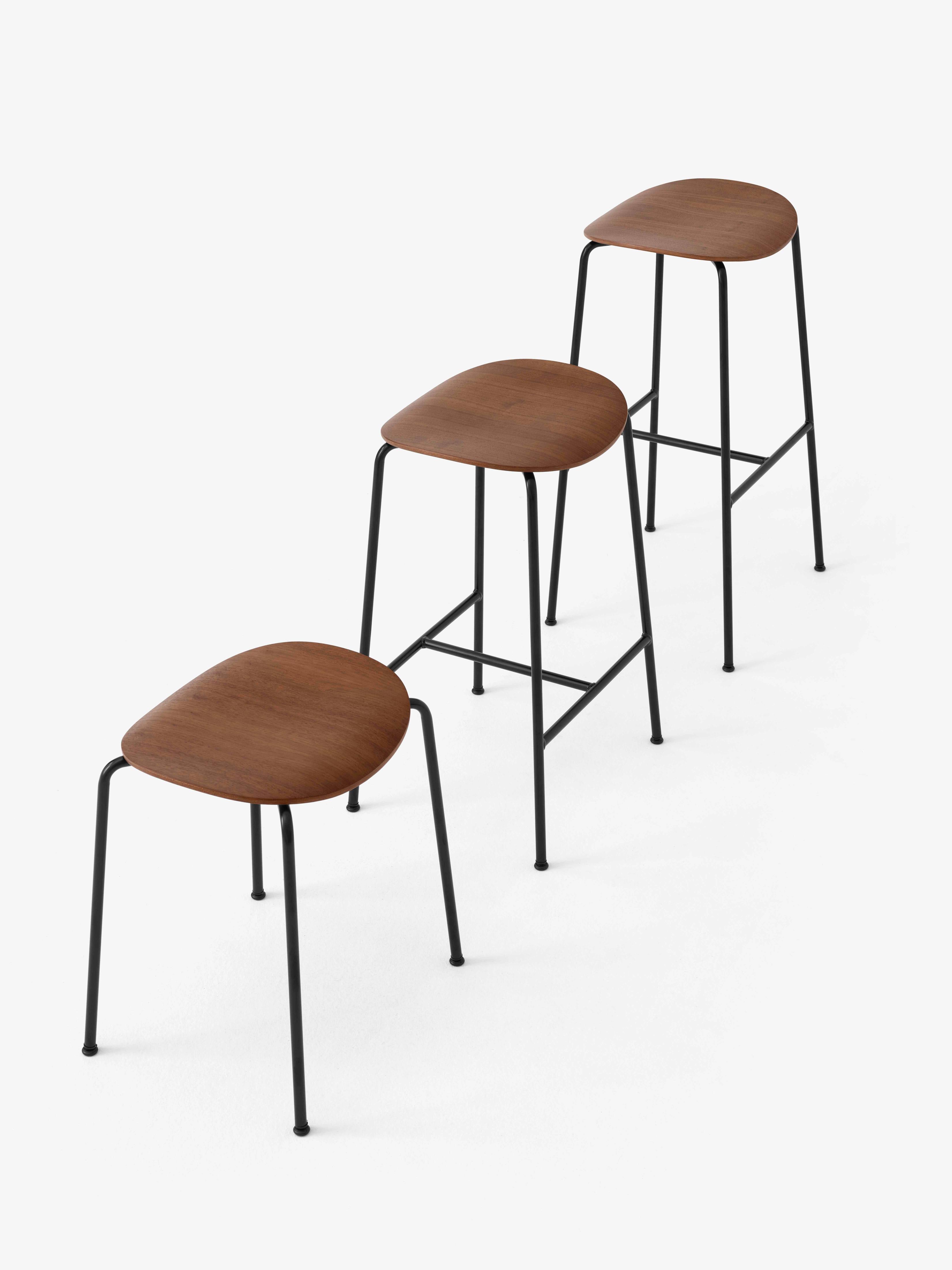 PAVILION Stool walnut wood with a black steel base