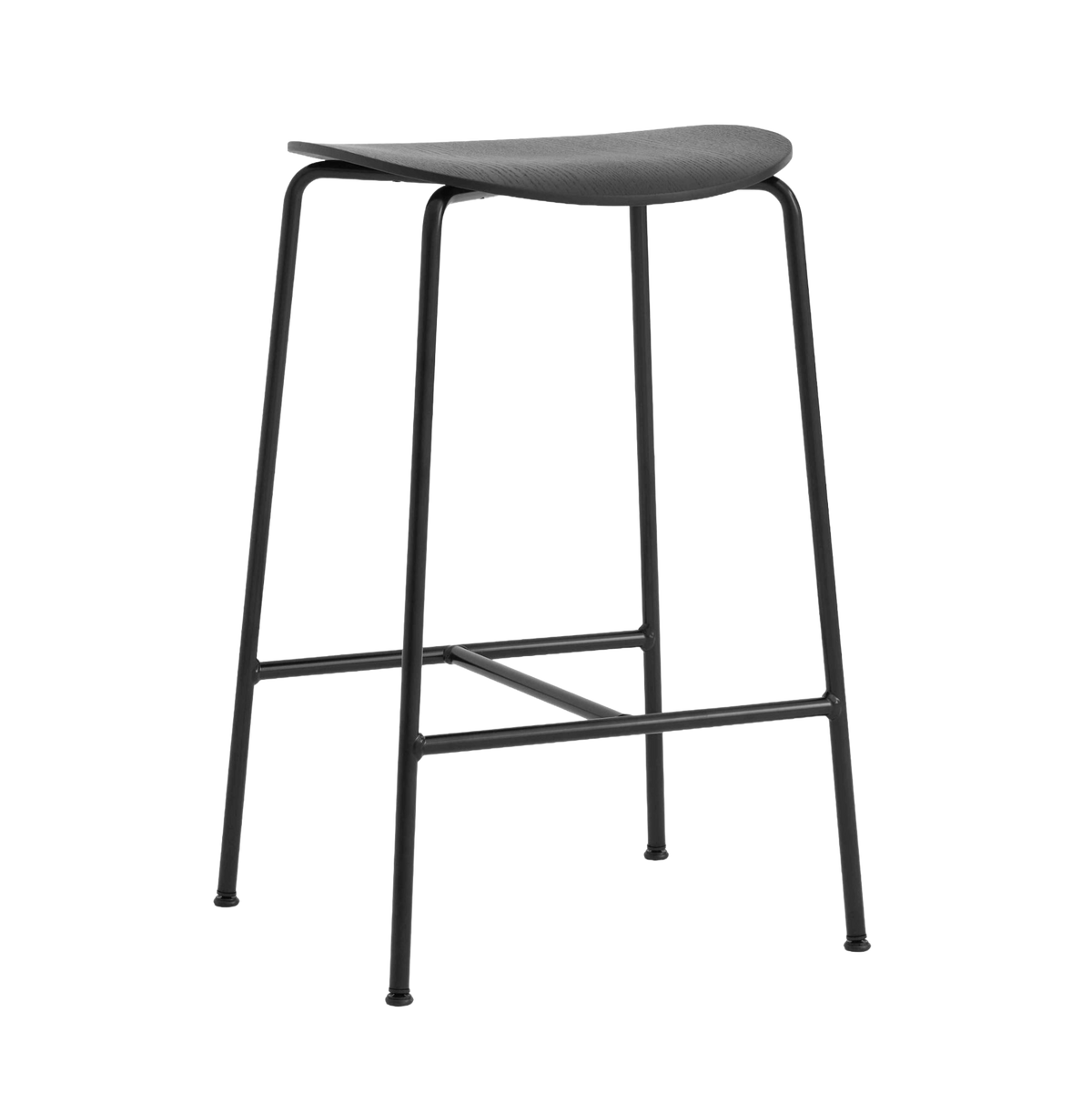 PAVILION Stool black oak wood with a black steel base
