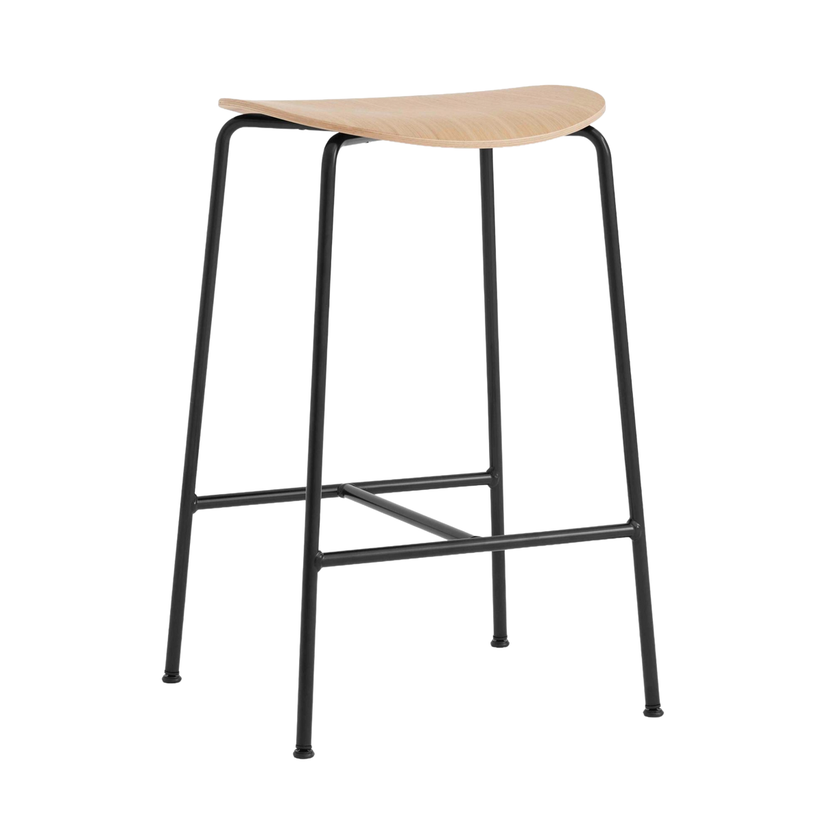PAVILION Stool oak wood with a black steel base