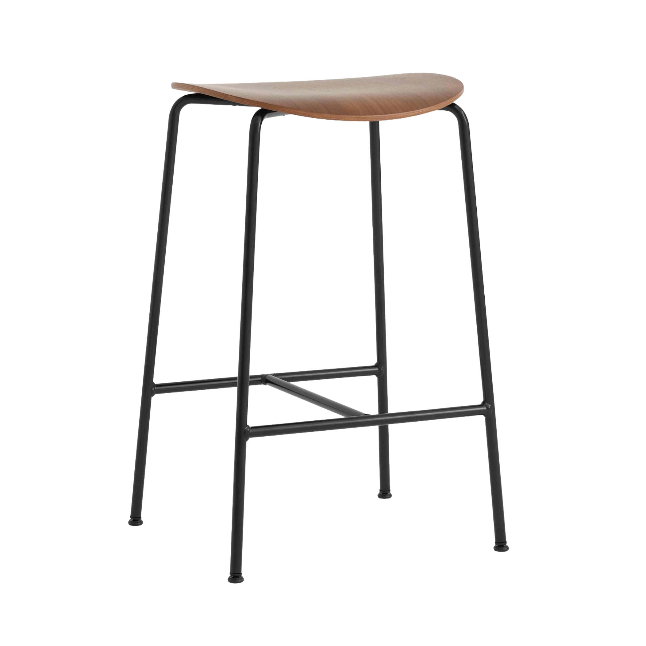 PAVILION Stool walnut wood with a black steel base