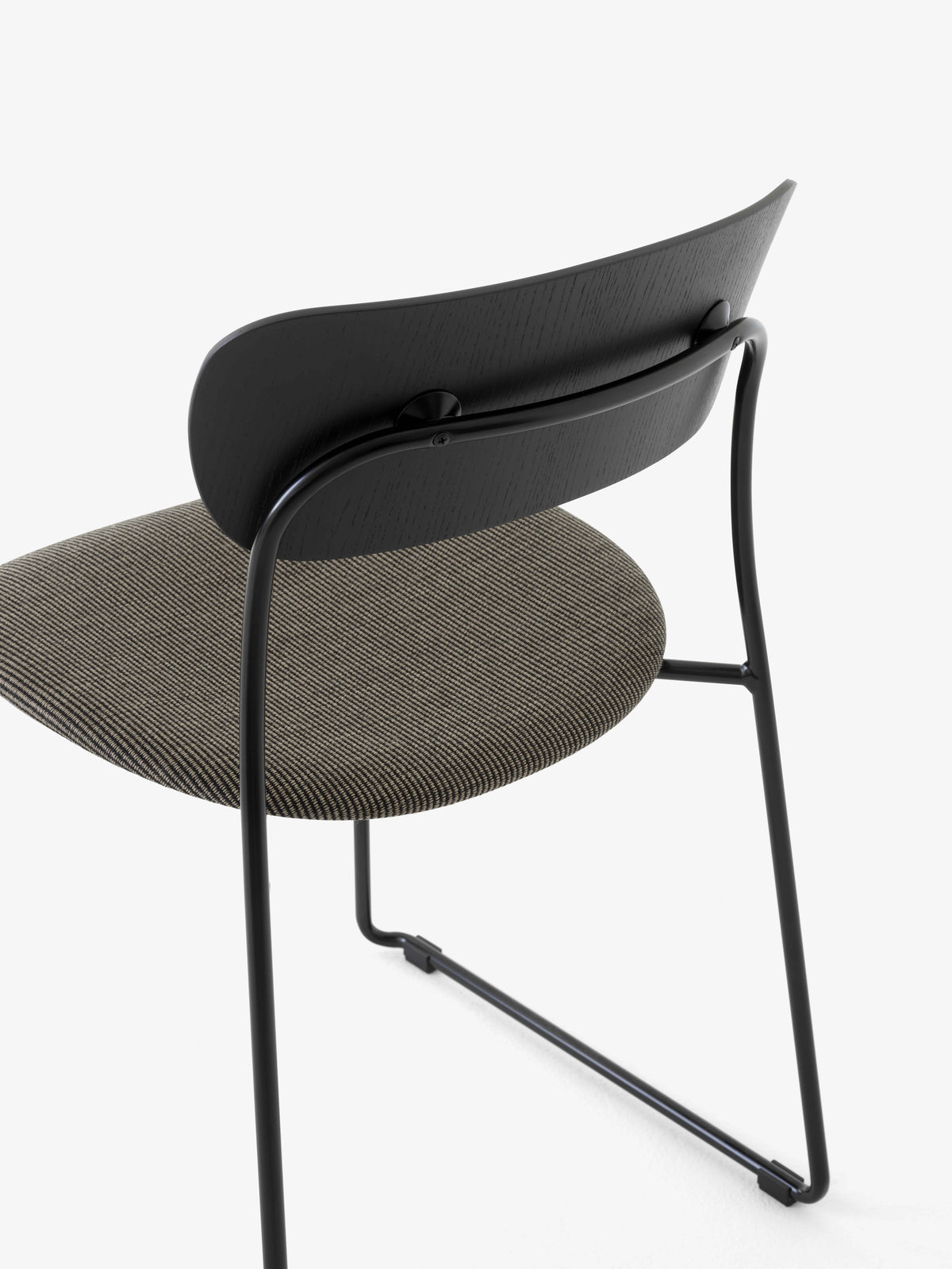 PAVILION AV52 Chair in Black Lacquered Oak with Upholstered Seat and Black Base