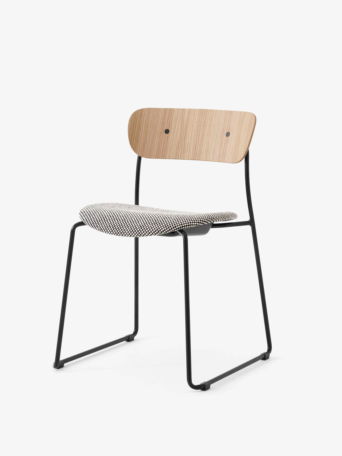 PAVILION AV52 Chair in Lacquered Oak with Upholstered Seat and Black Base