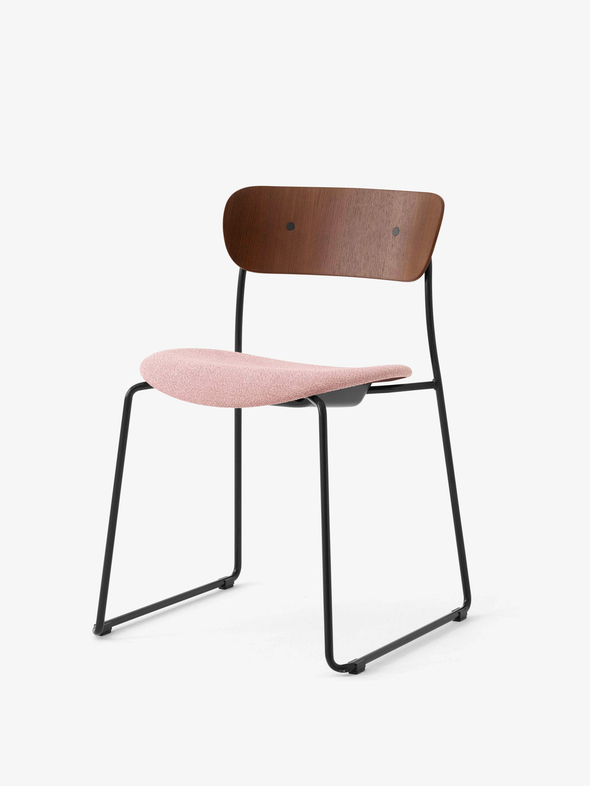 PAVILION AV52 Chair in Lacquered Walnut with Upholstered Seat and Black Base