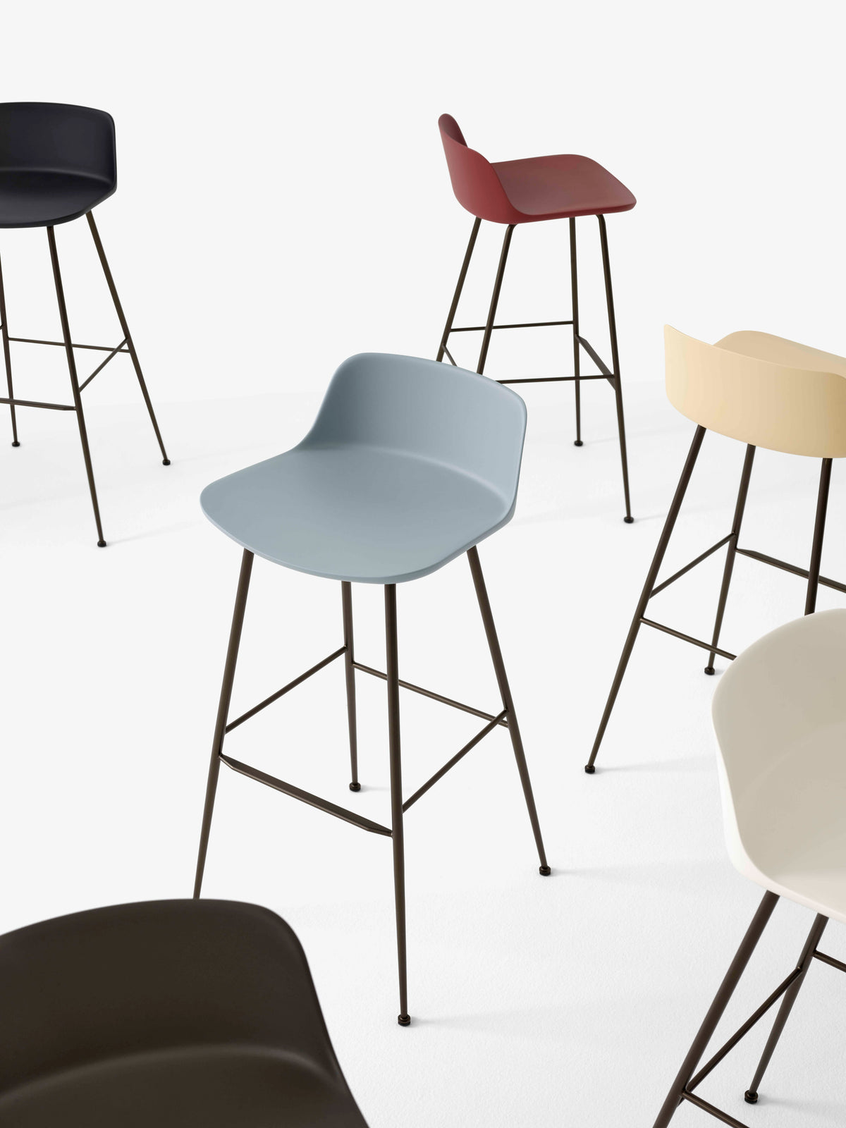 RELY White Stool with Brown Steel Base