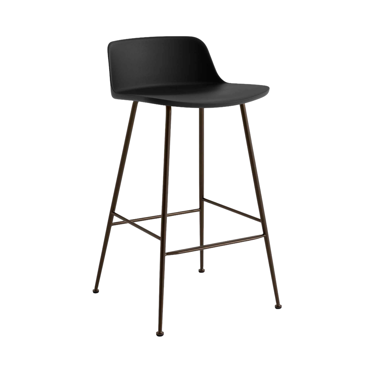 RELY black stool with a brown steel base