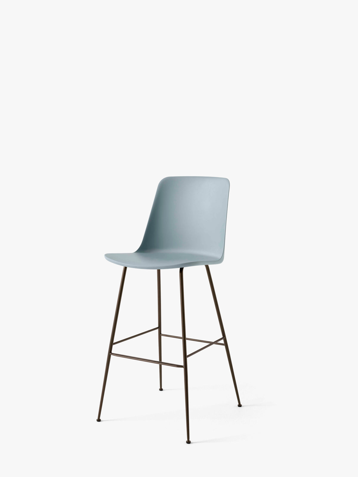 RELY bar stool blue with a brown steel base