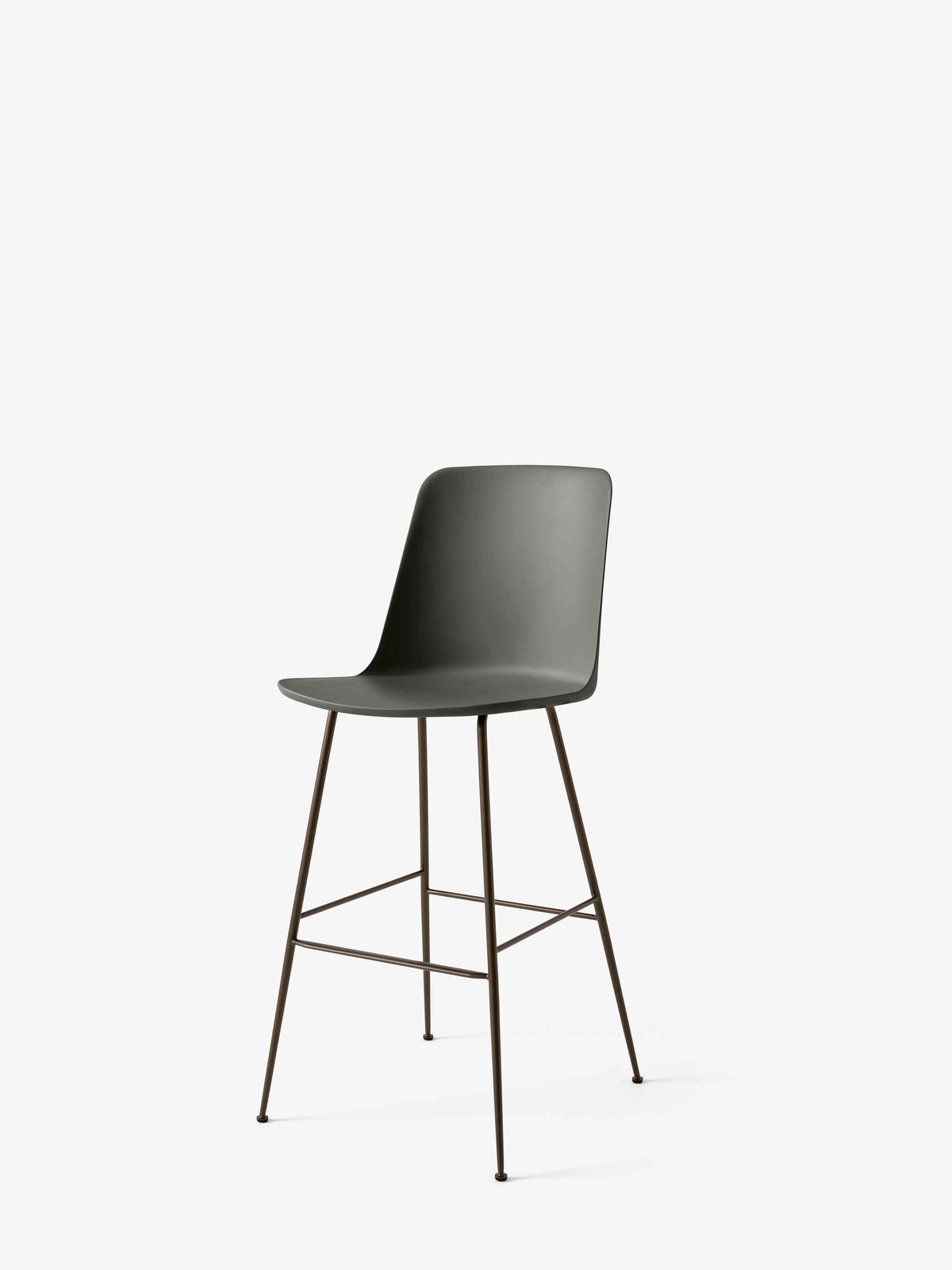 RELY bar stool in graphite with a brown steel base