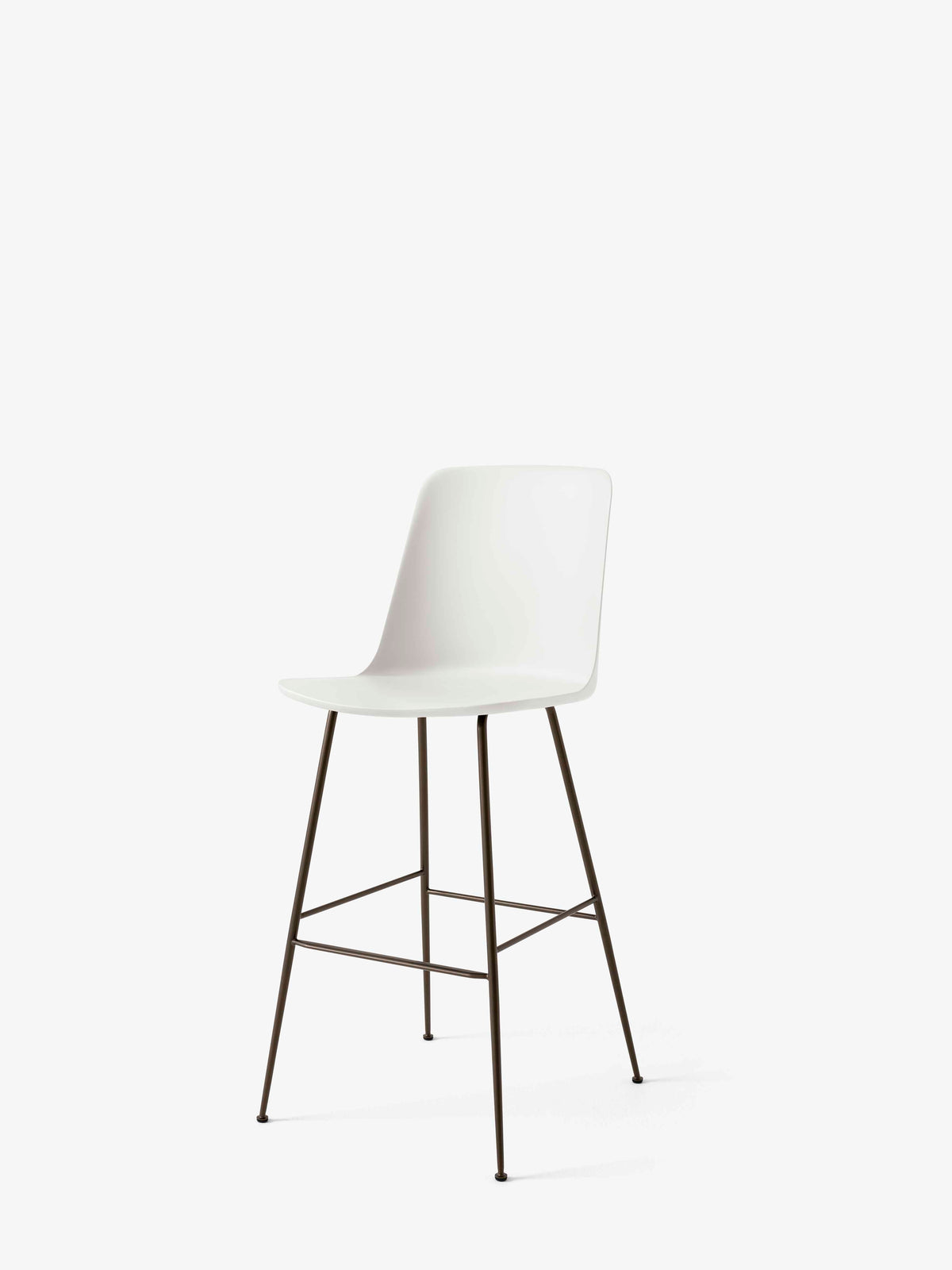 RELY bar stool in white with a brown steel base
