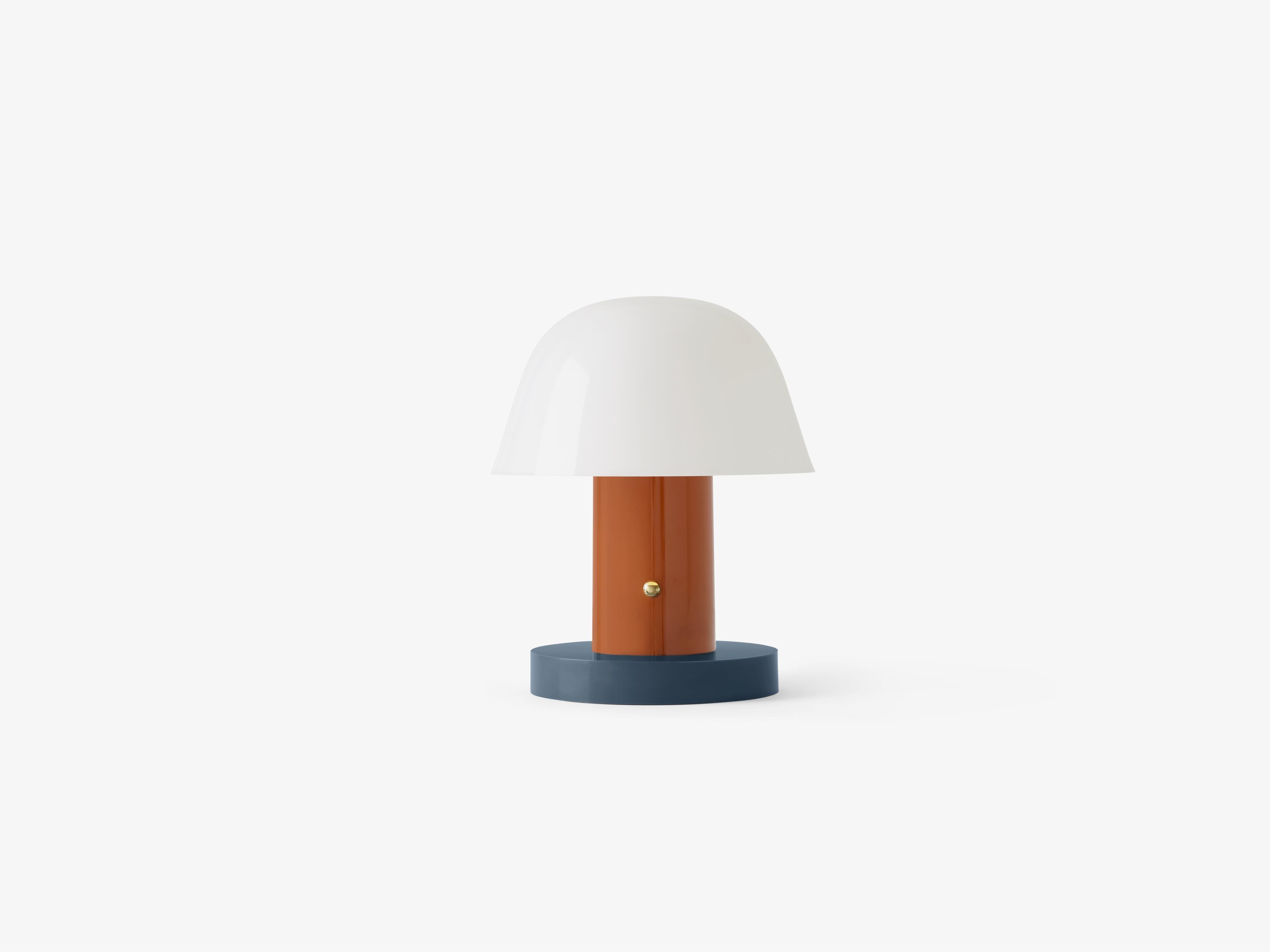 Portable lamp SETAGO JH27 with a cream shade and an orange-blue base.