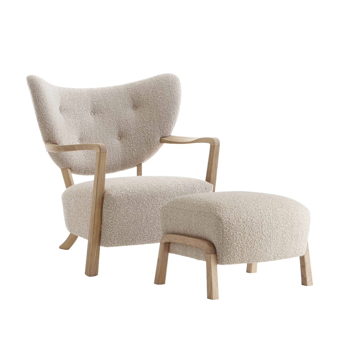 WULFF armchair with ottoman upholstered with an oak base