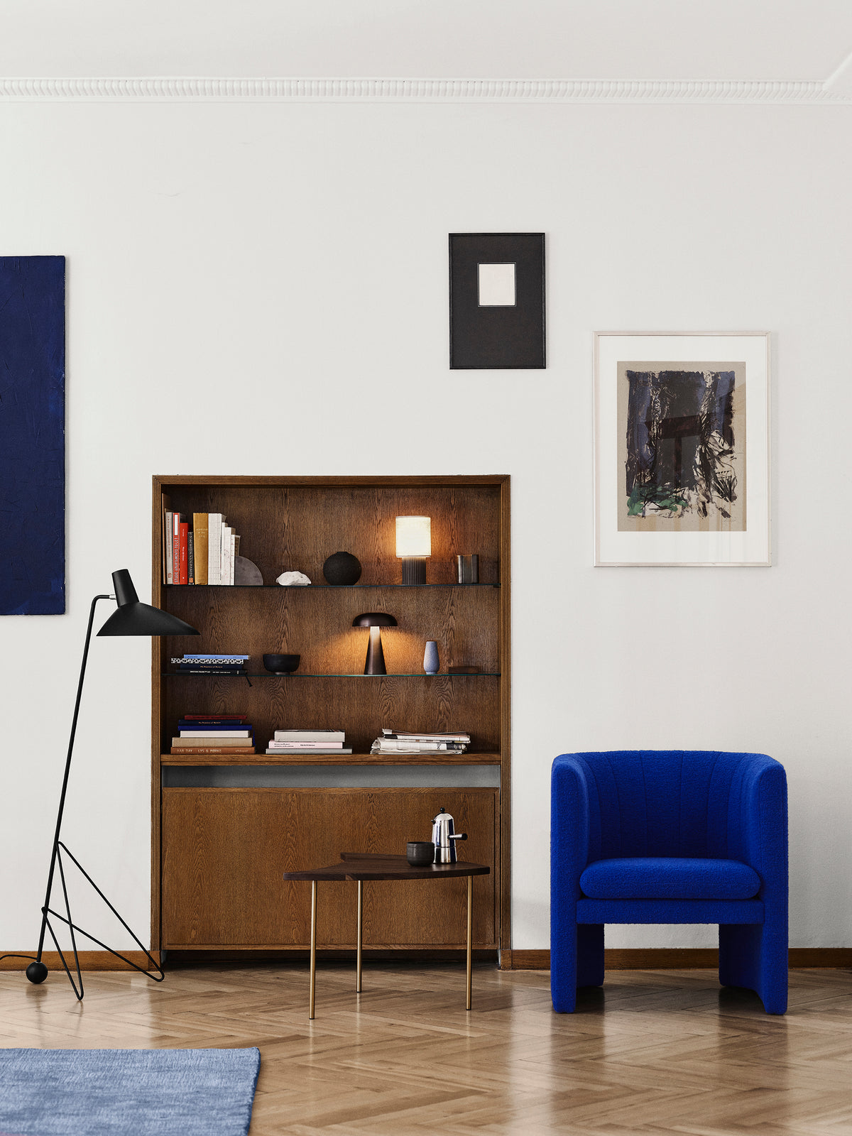 PINWHEEL HM7 Side Table, Oiled Walnut with Brass Base