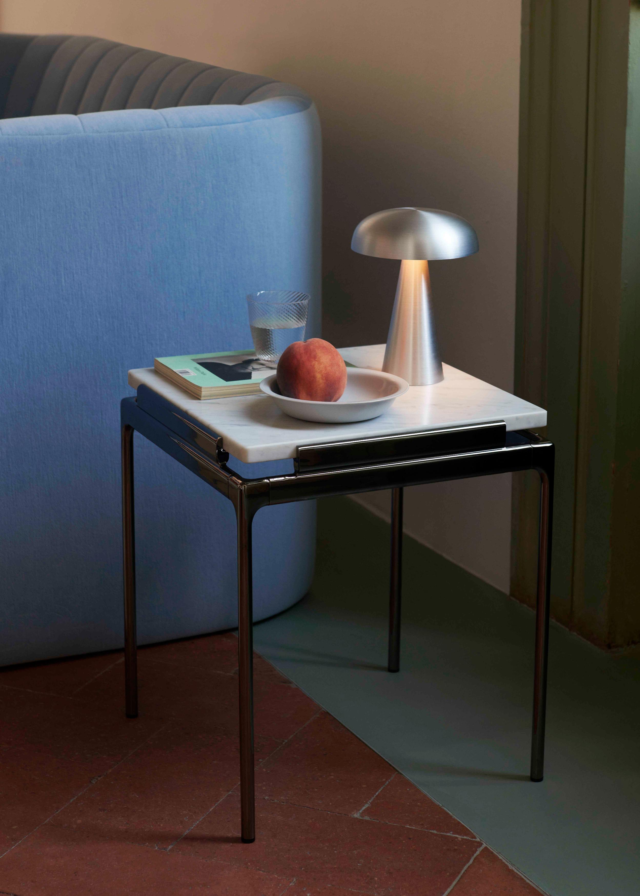 Side table SETT LN11 with smoky glass top and chrome base