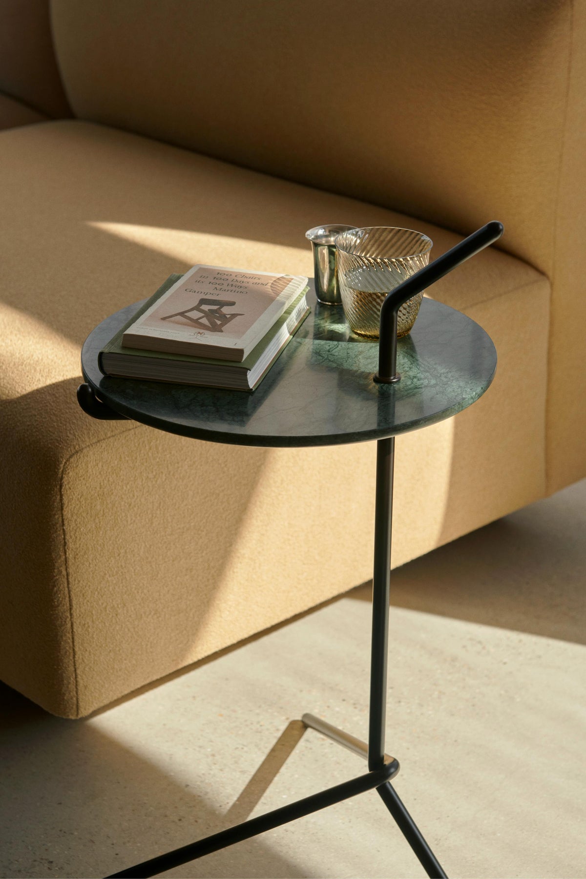 Side table HALTEN SH9 with green marble top and chrome base