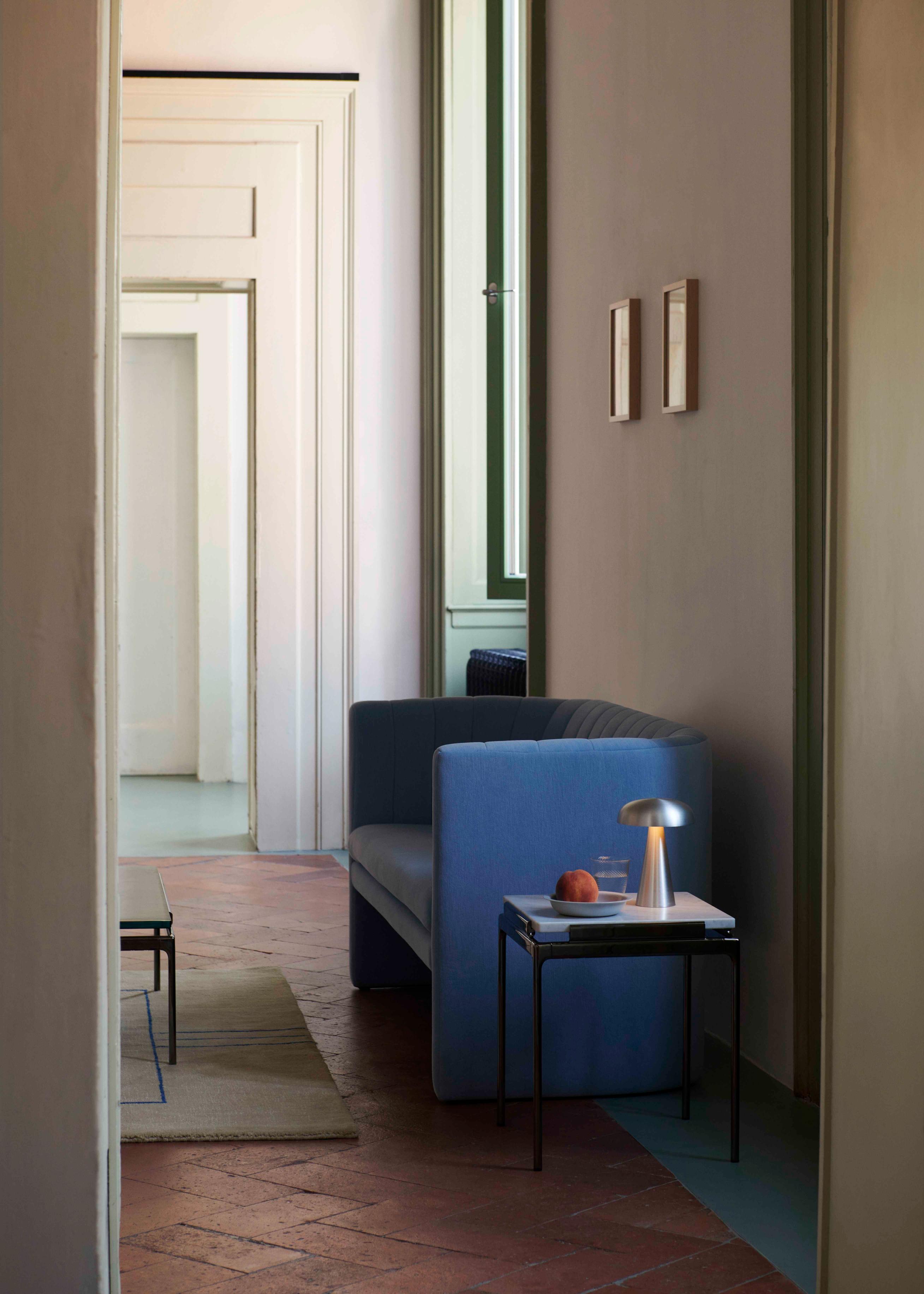 Side table SETT LN11 with smoky glass top and chrome base