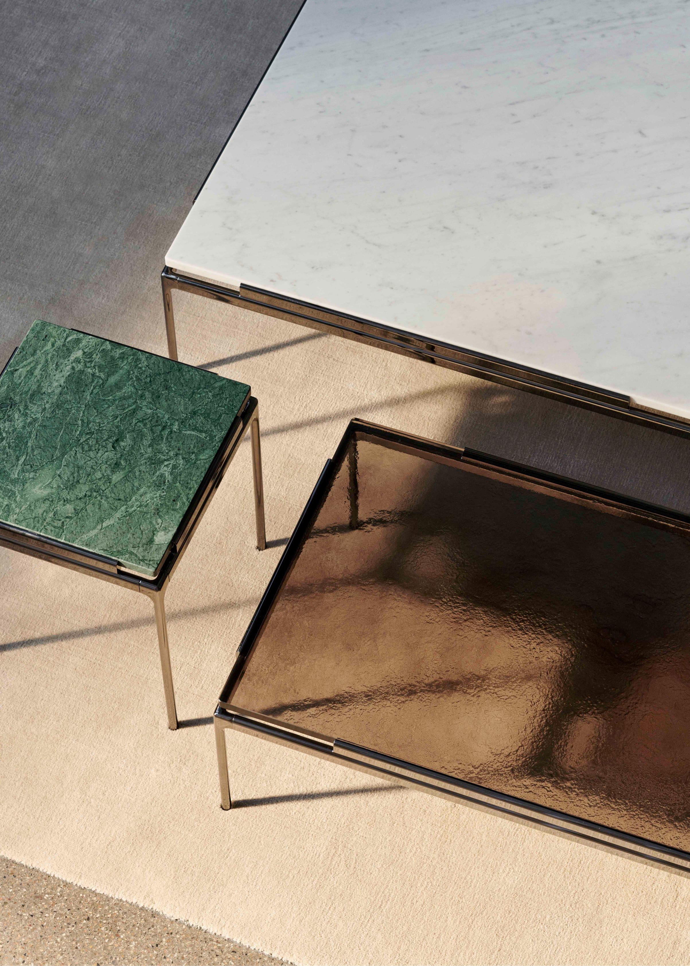 Side table SETT LN11 with smoky glass top and chrome base