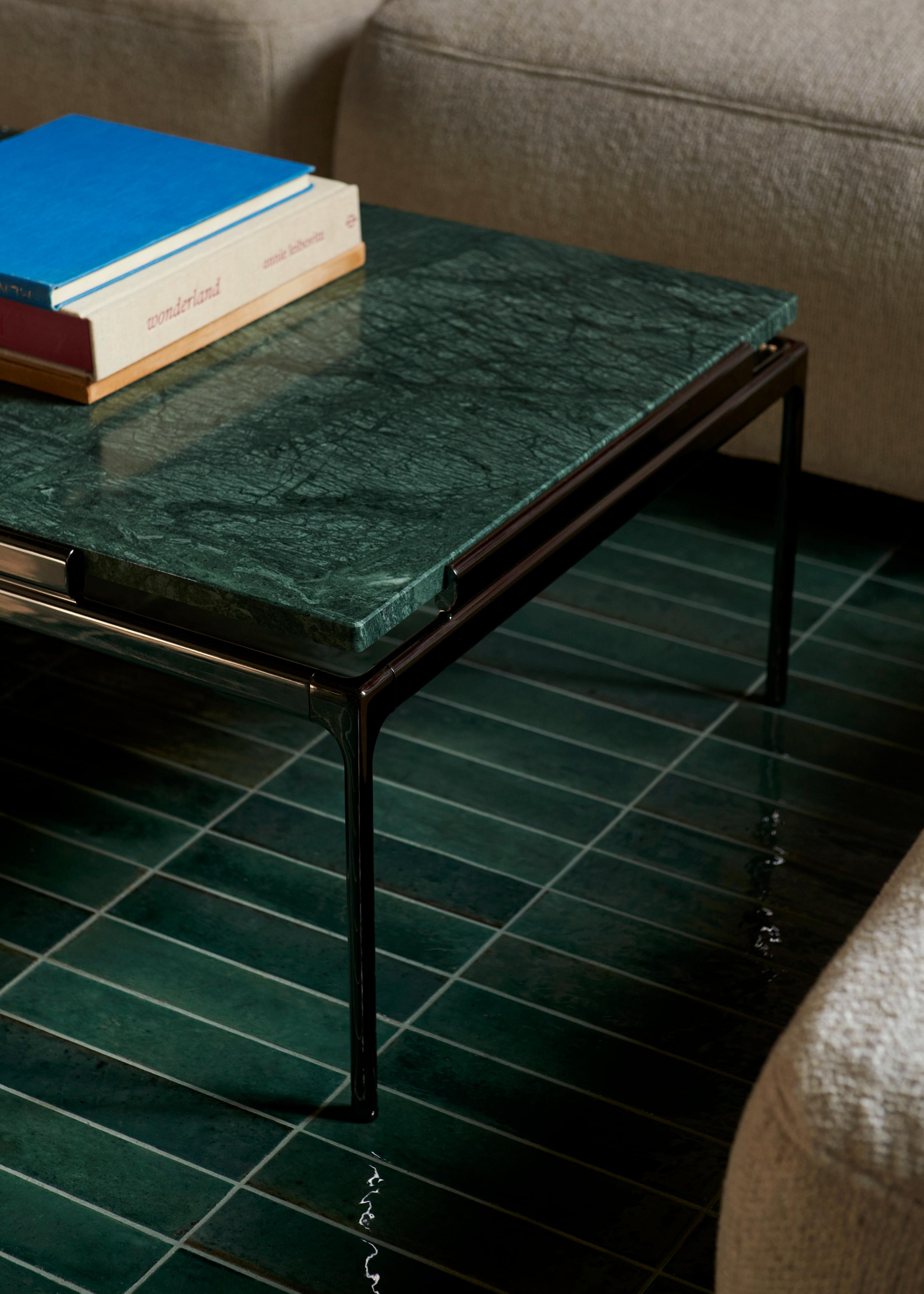 Coffee table SETT LN12 green marble top with chrome base
