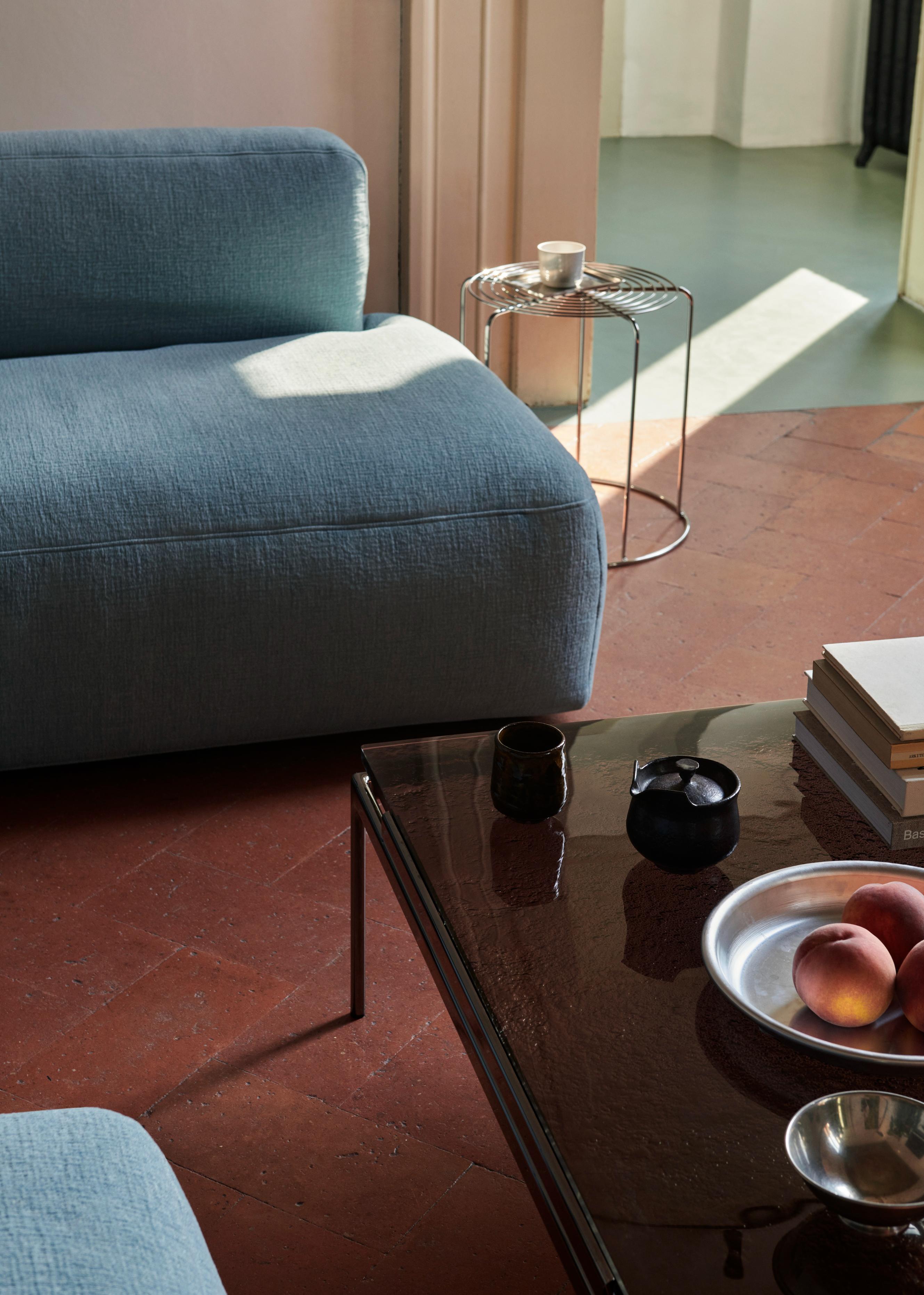 Square Coffee Table SETT LN13 with Smoky Glass Top and Chrome Base