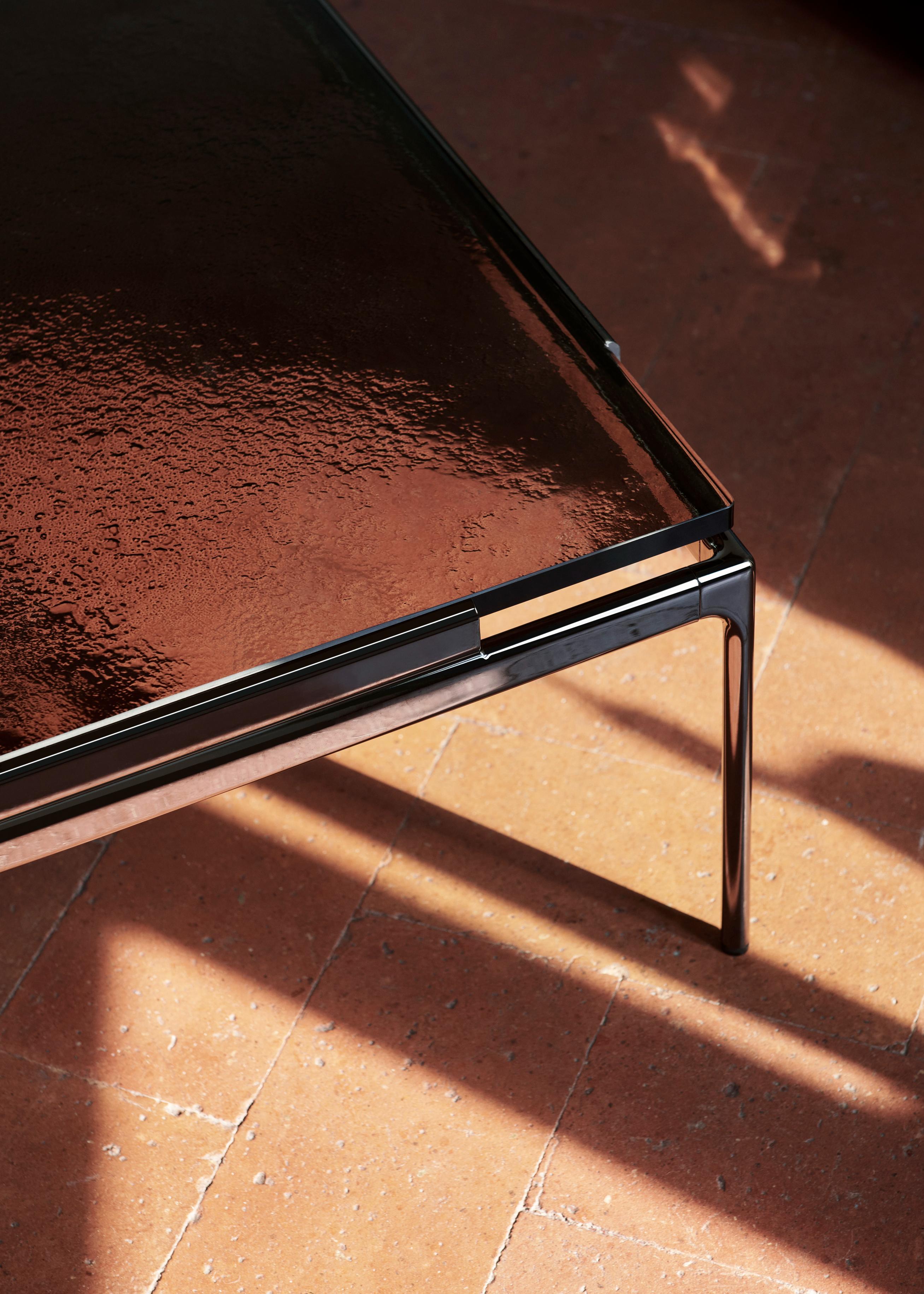 Square Coffee Table SETT LN13 with Smoky Glass Top and Chrome Base