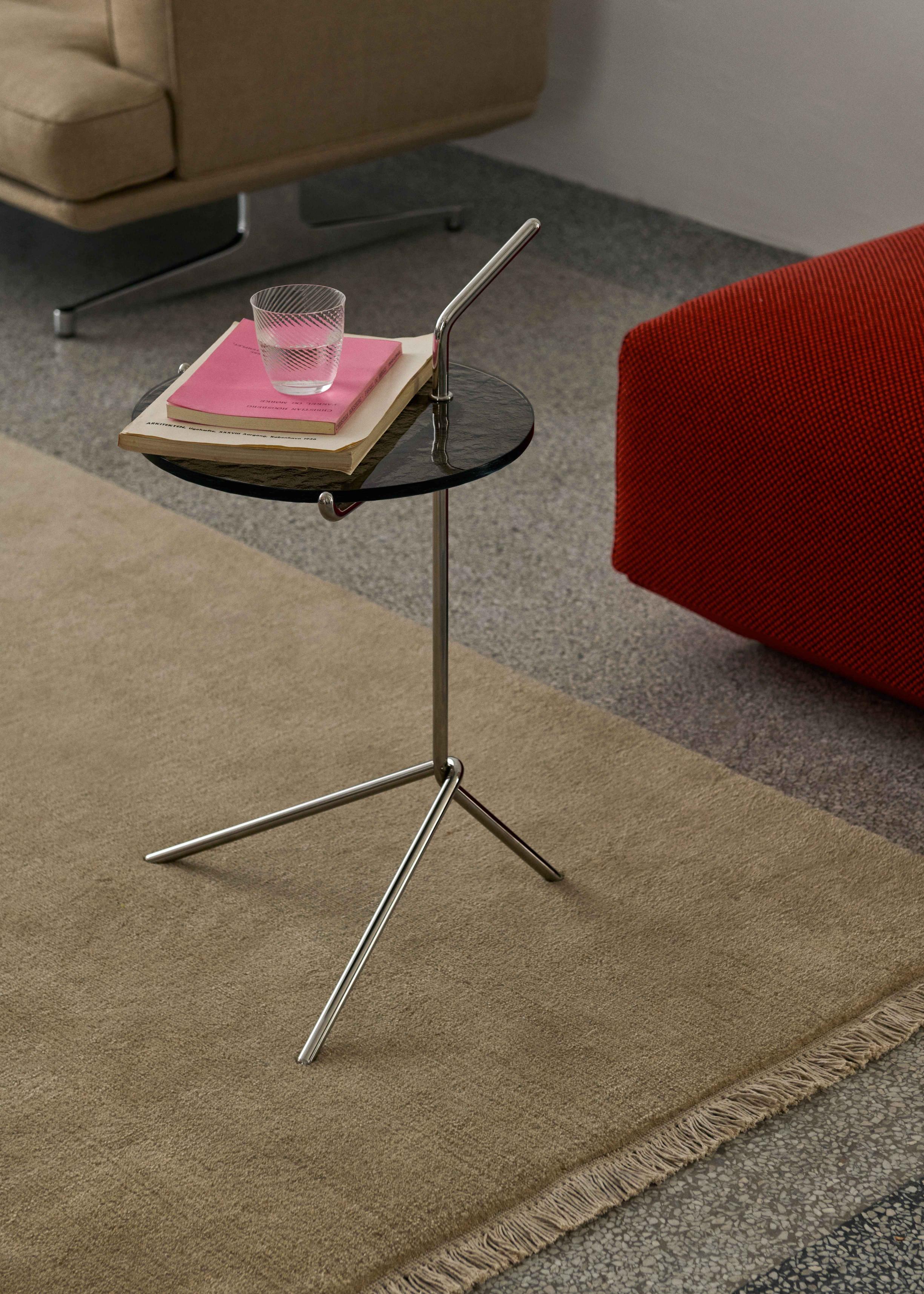 Side table HALTEN SH9 with smoky glass top and chrome base