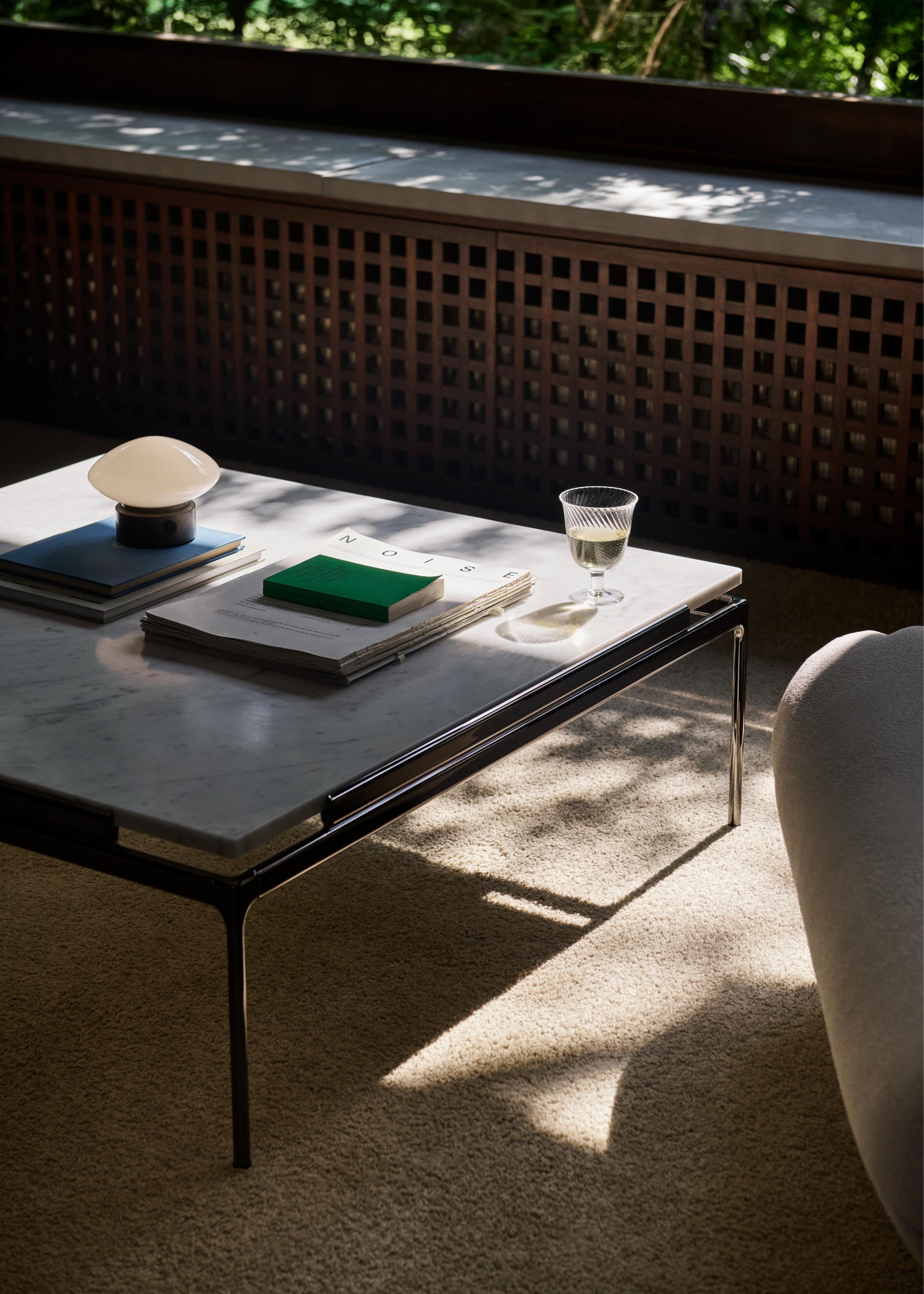 Square Coffee Table SETT LN13 with Smoky Glass Top and Chrome Base