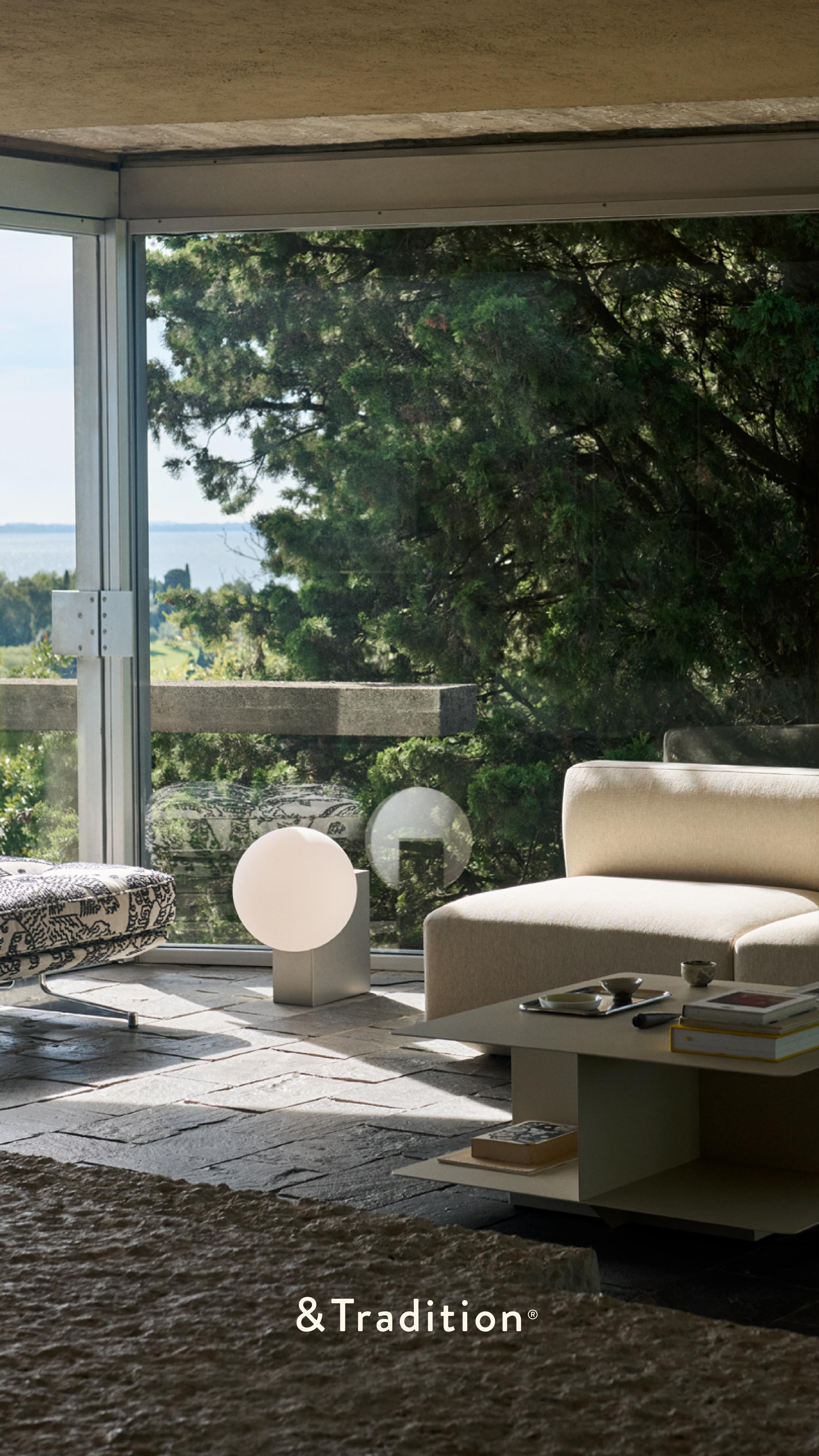 JOURNEY SH4 Floor Lamp with a Glass Shade and Brushed Steel Base